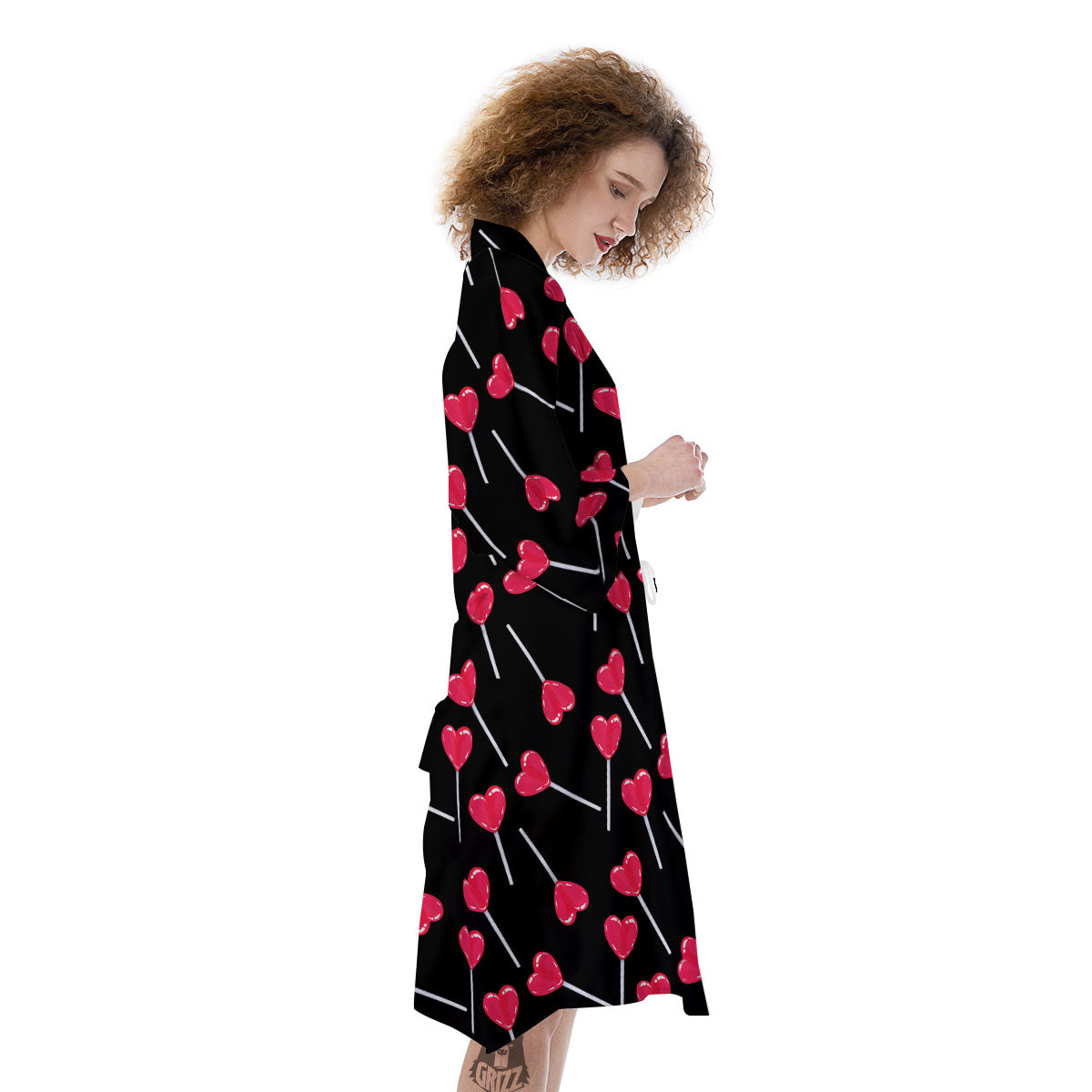 Lollipop Red Heart Print Pattern Kimono-grizzshop