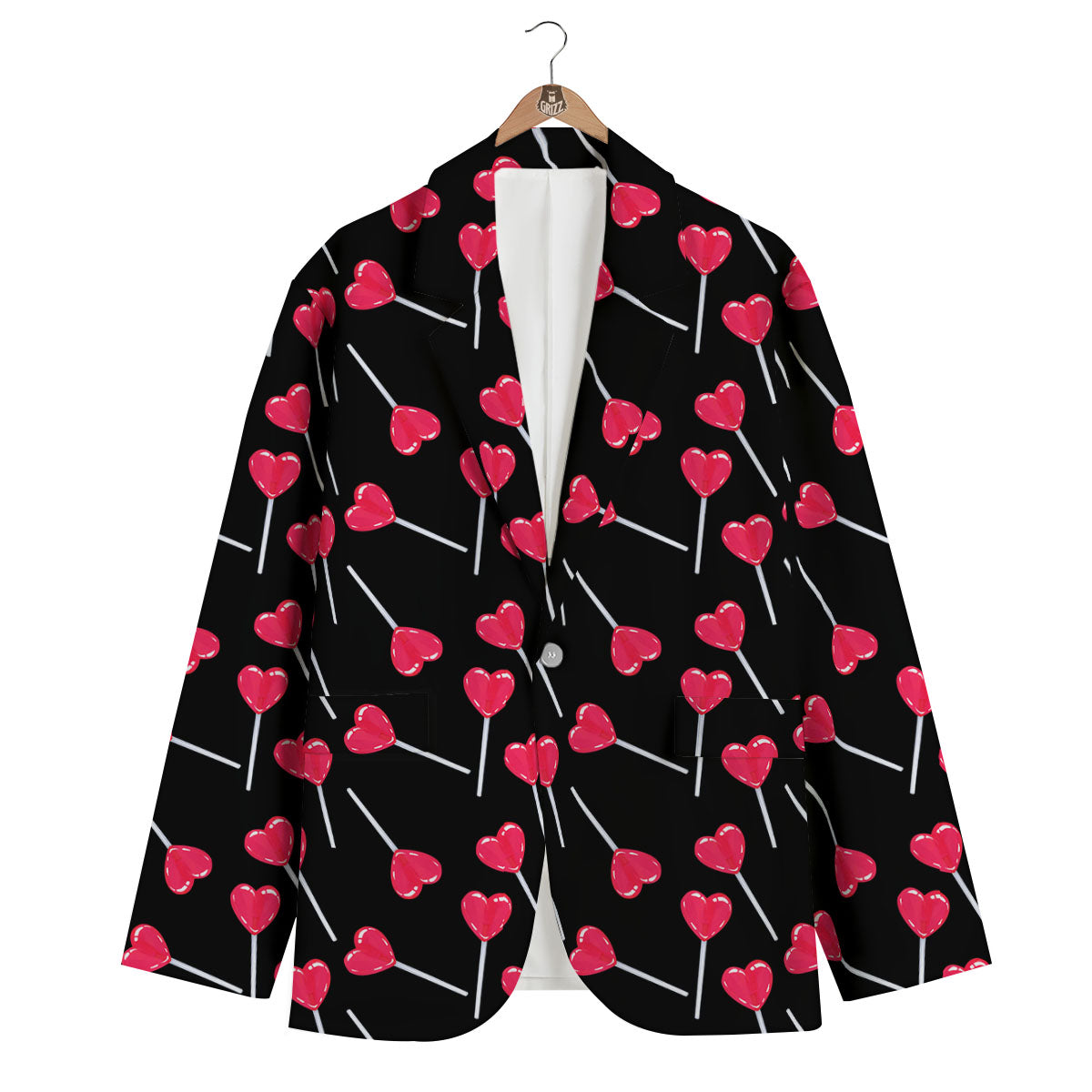 Lollipop Red Heart Print Pattern Men's Blazer-grizzshop