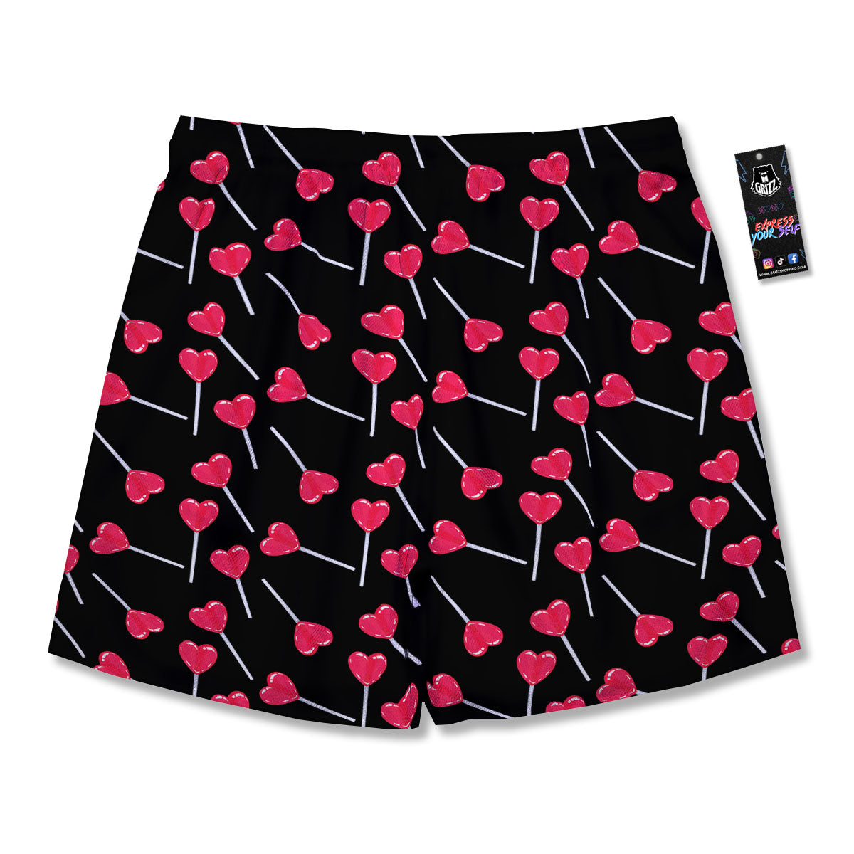 Lollipop Red Heart Print Pattern Men's Running Shorts-grizzshop