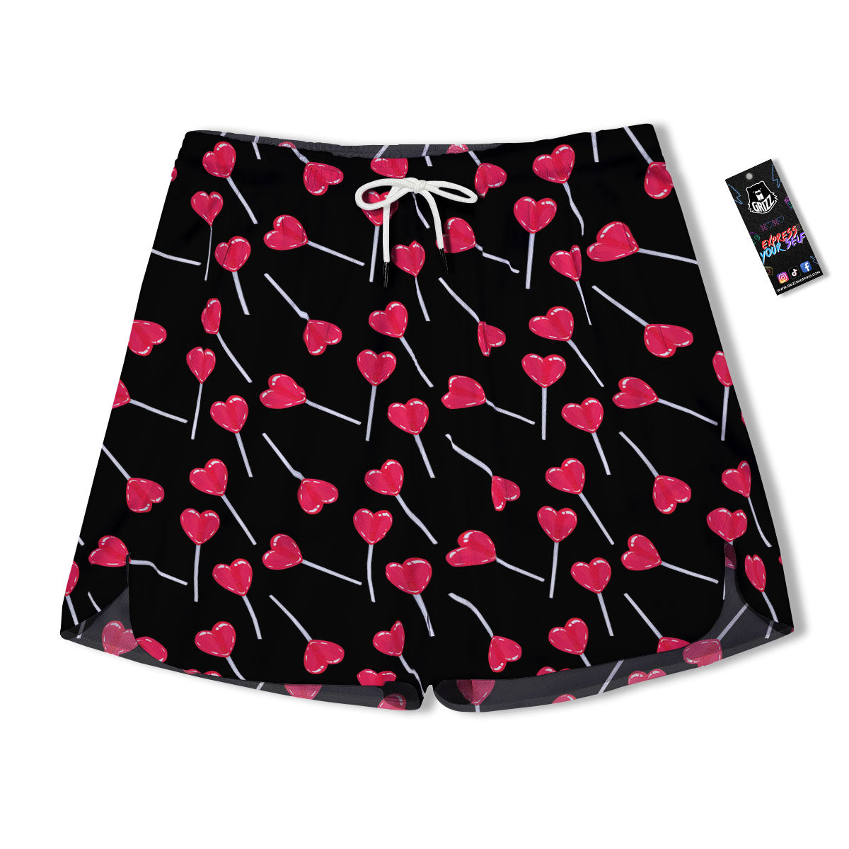 Lollipop Red Heart Print Pattern Men's Running Shorts-grizzshop