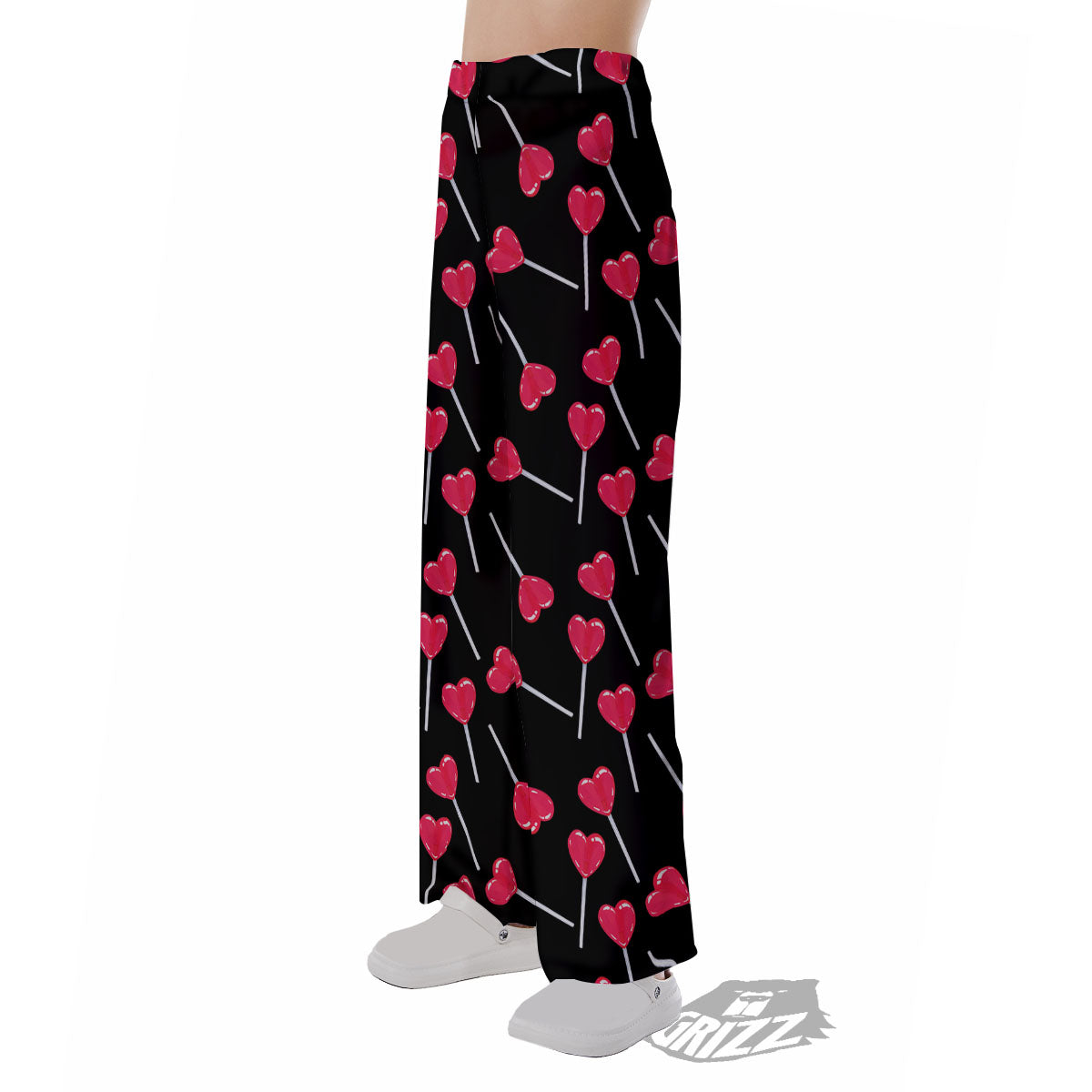 Lollipop Red Heart Print Pattern Pajama Pants-grizzshop