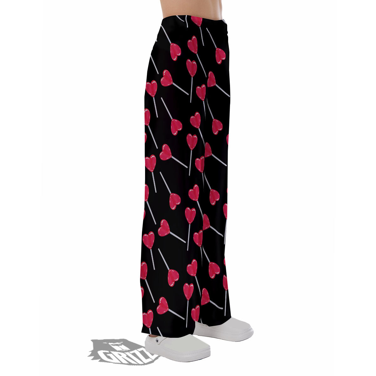 Lollipop Red Heart Print Pattern Pajama Pants-grizzshop