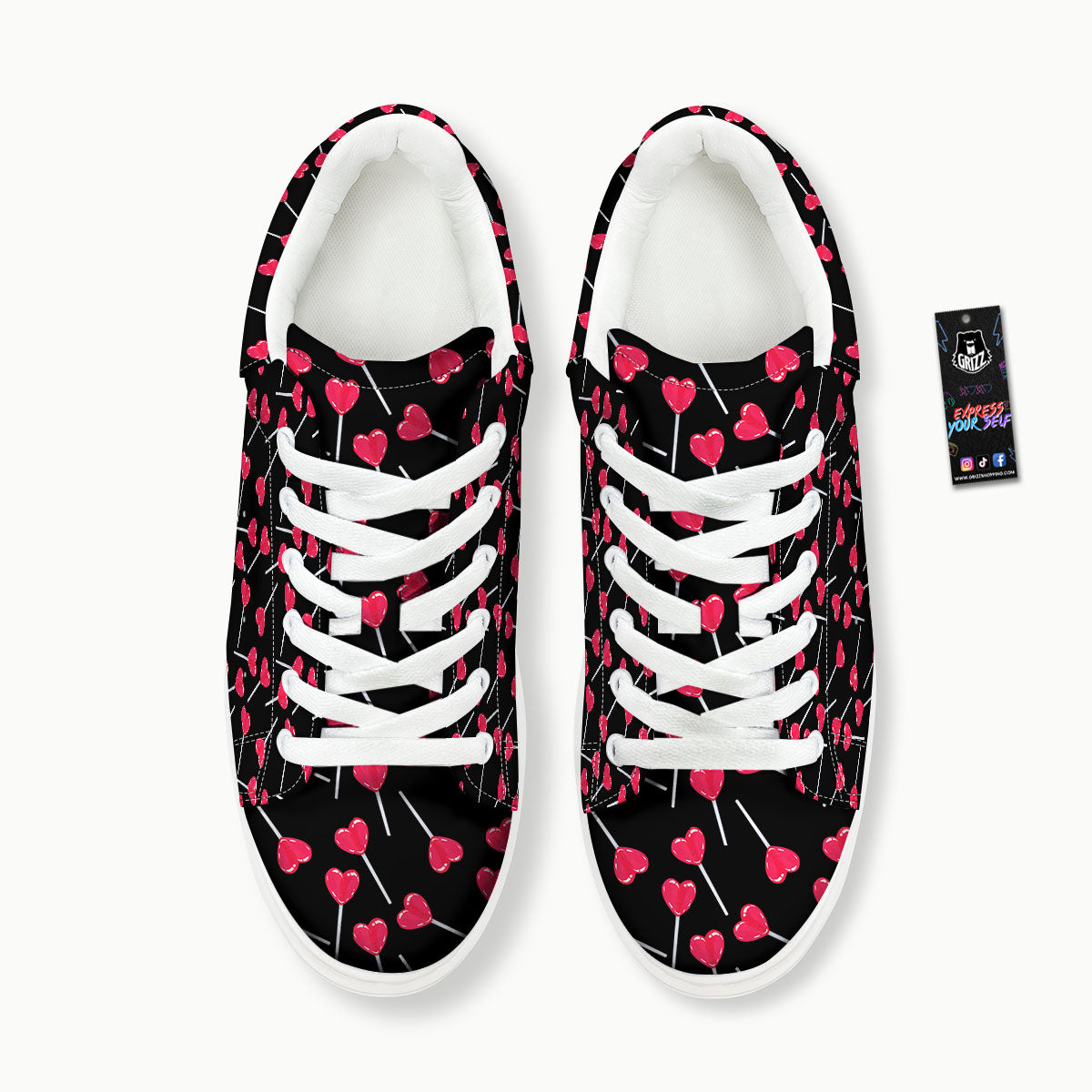 Lollipop Red Heart Print Pattern Platform Shoes-grizzshop