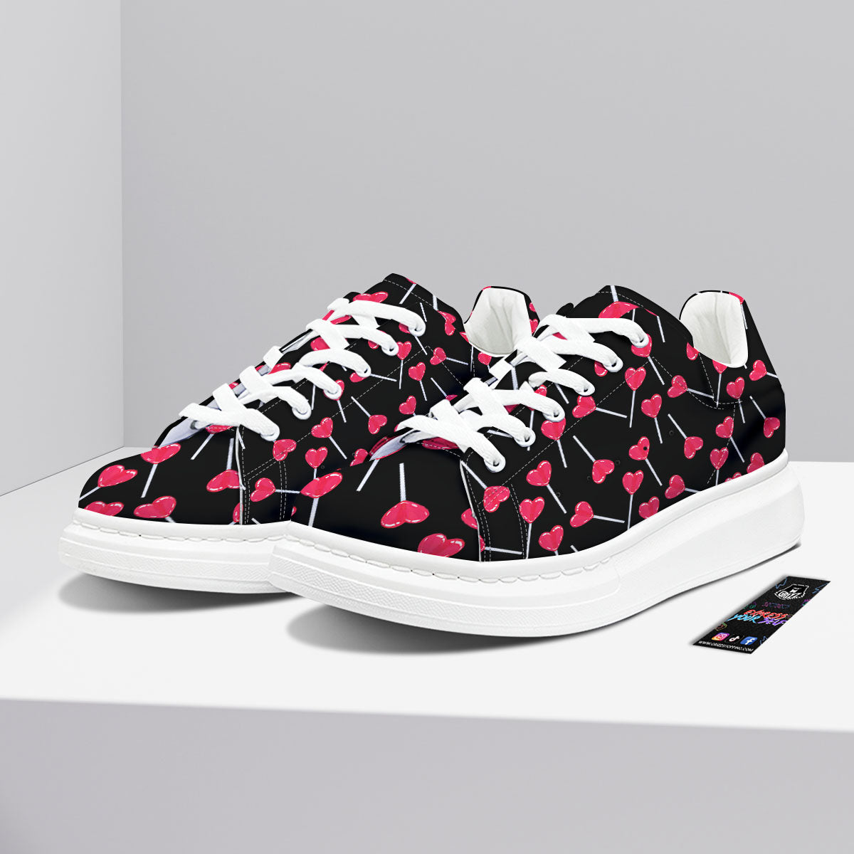 Lollipop Red Heart Print Pattern Platform Shoes-grizzshop