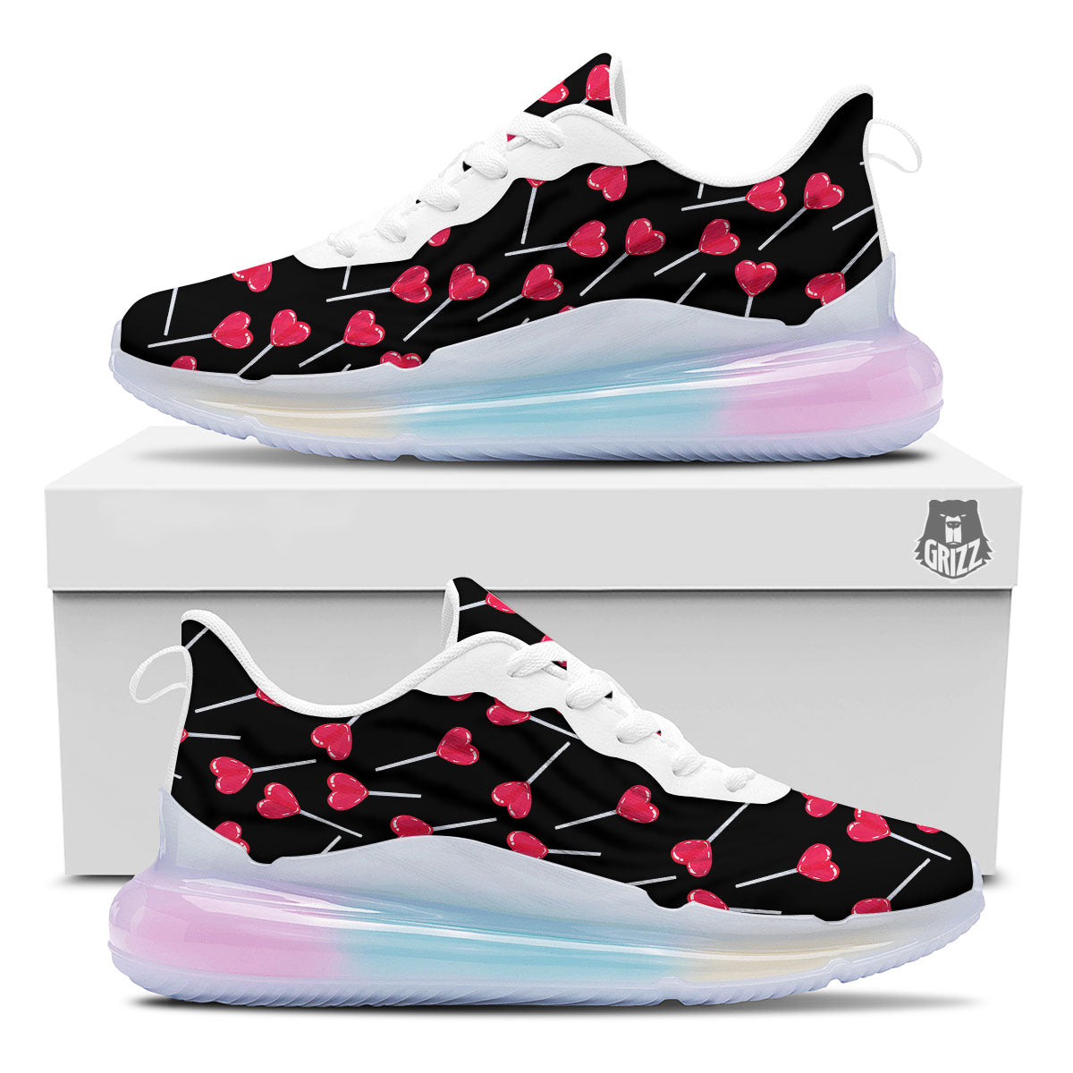 Lollipop Red Heart Print Pattern Running Sneakers-grizzshop
