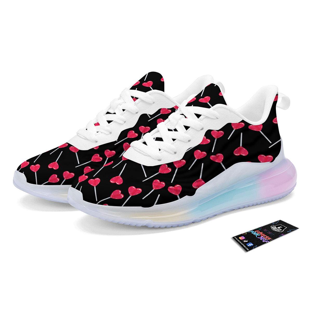 Lollipop Red Heart Print Pattern Running Sneakers-grizzshop