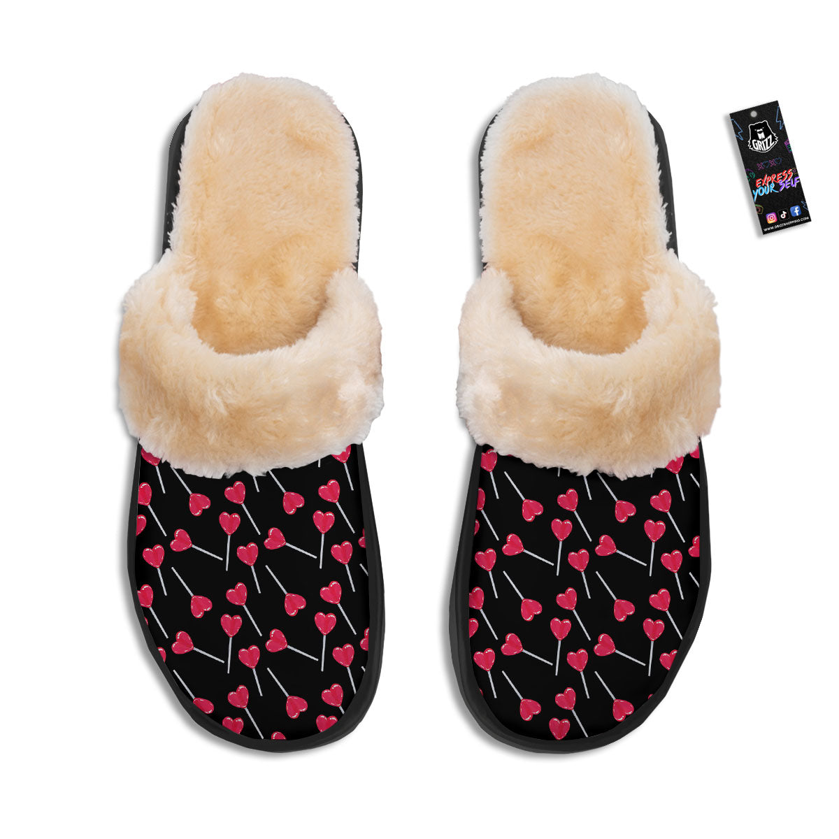 Lollipop Red Heart Print Pattern Slippers-grizzshop