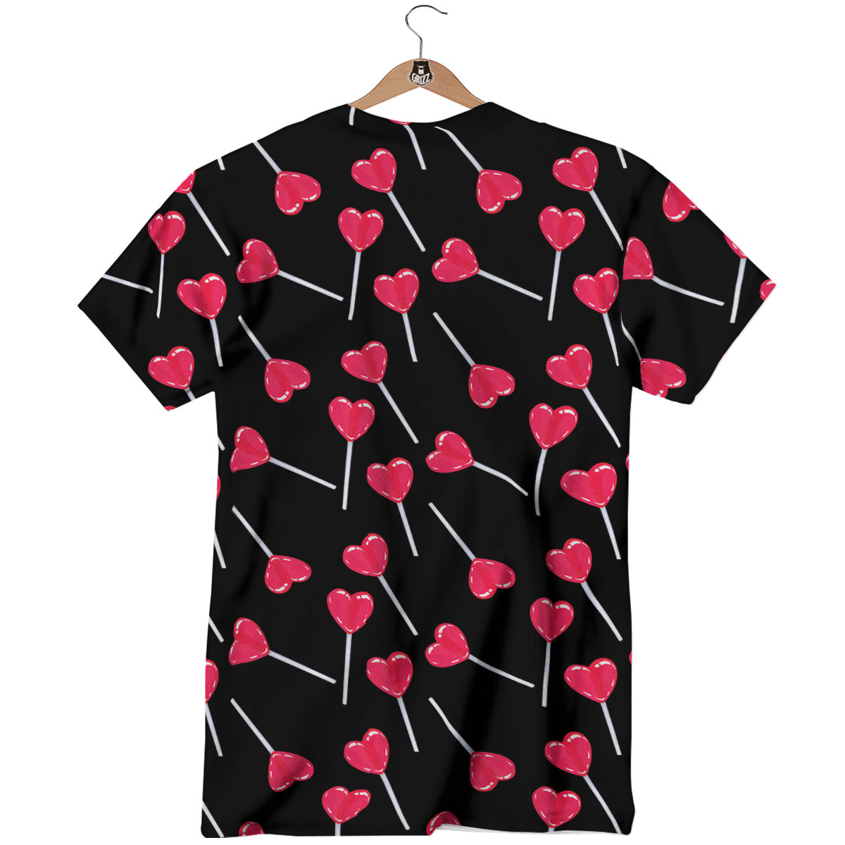 Lollipop Red Heart Print Pattern T-Shirt-grizzshop