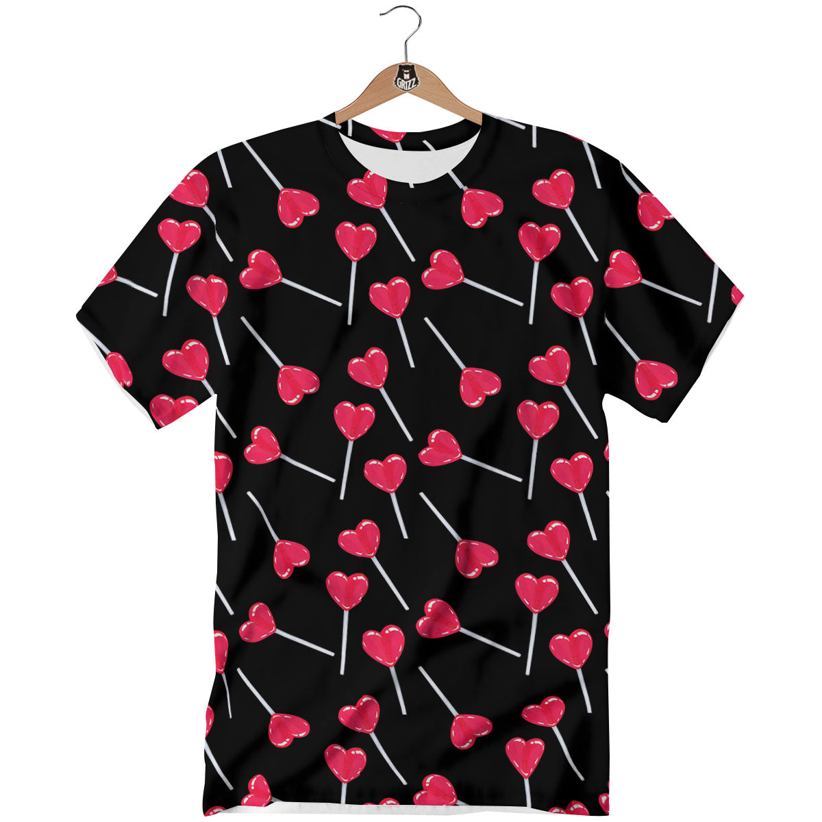 Lollipop Red Heart Print Pattern T-Shirt-grizzshop