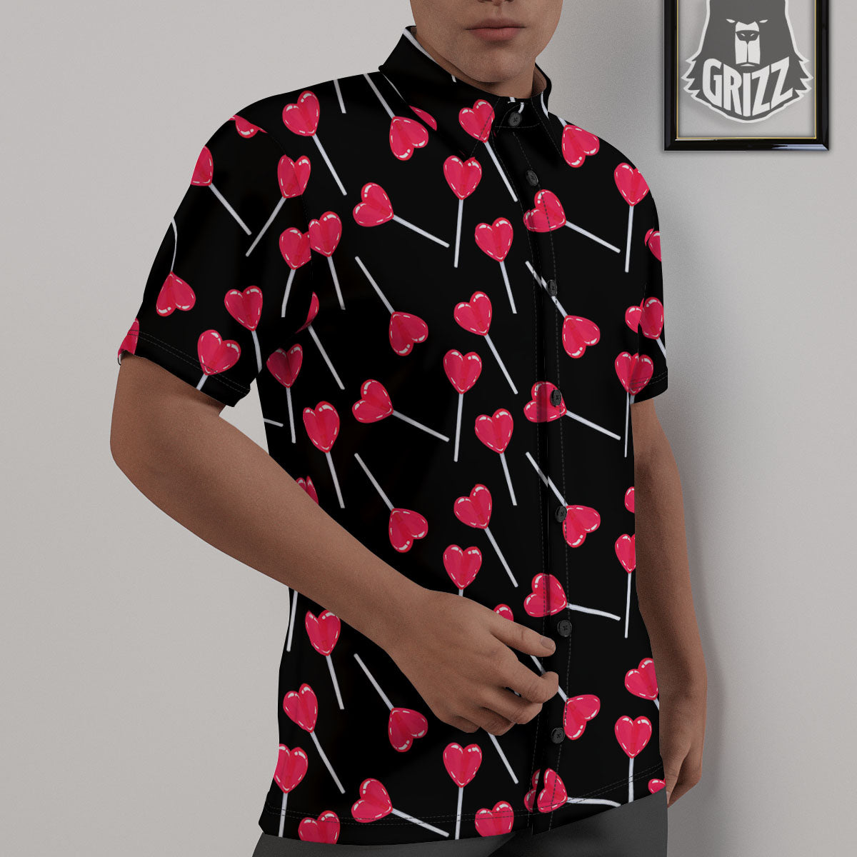 Lollipop Red Heart Print Pattern Untucked Shirts-grizzshop