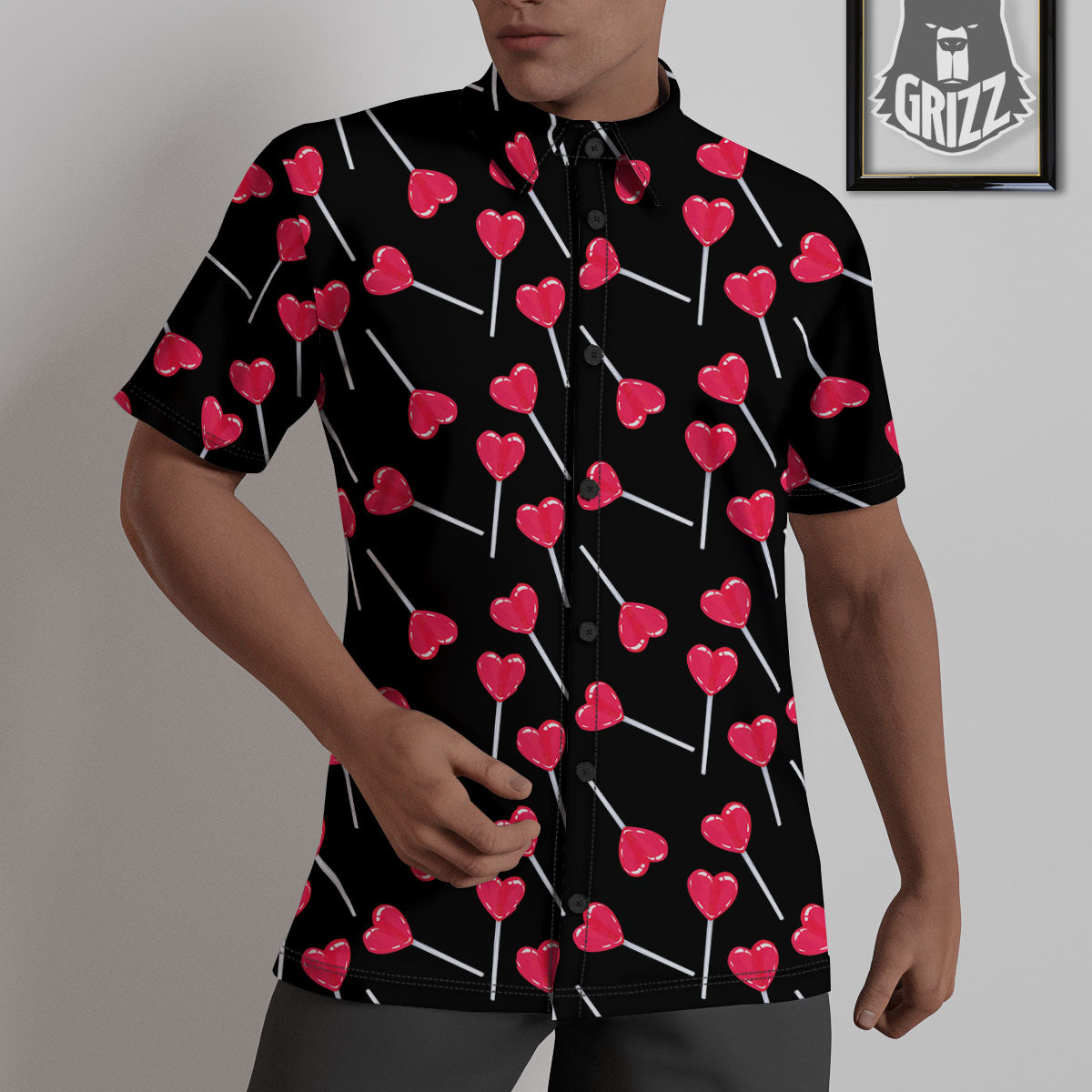 Lollipop Red Heart Print Pattern Untucked Shirts-grizzshop
