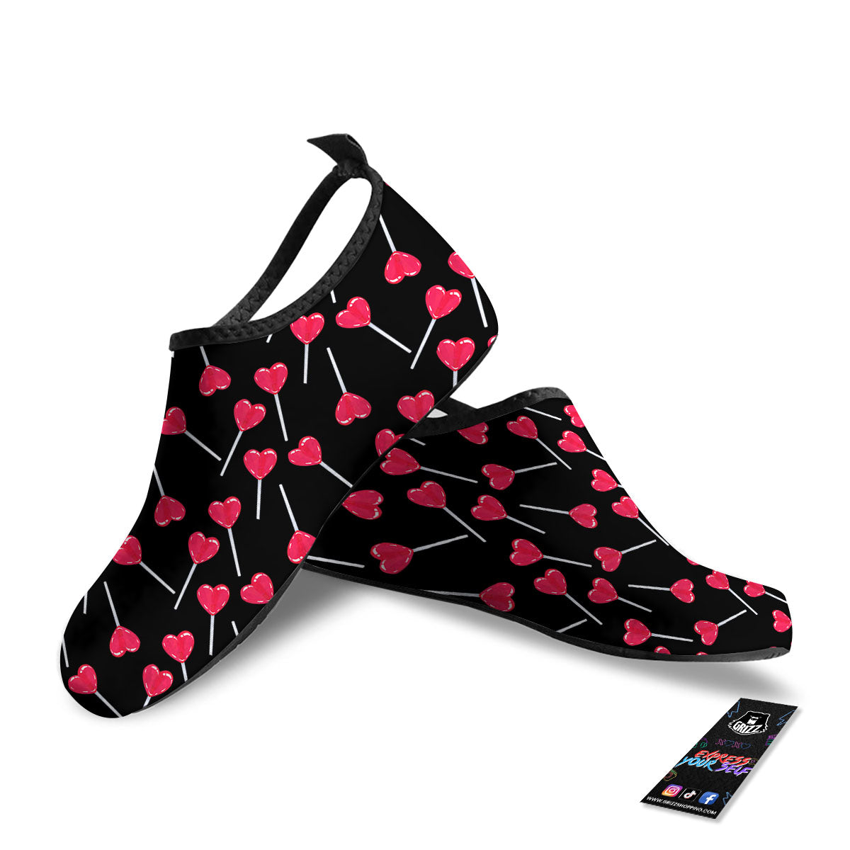 Lollipop Red Heart Print Pattern Water Shoes-grizzshop
