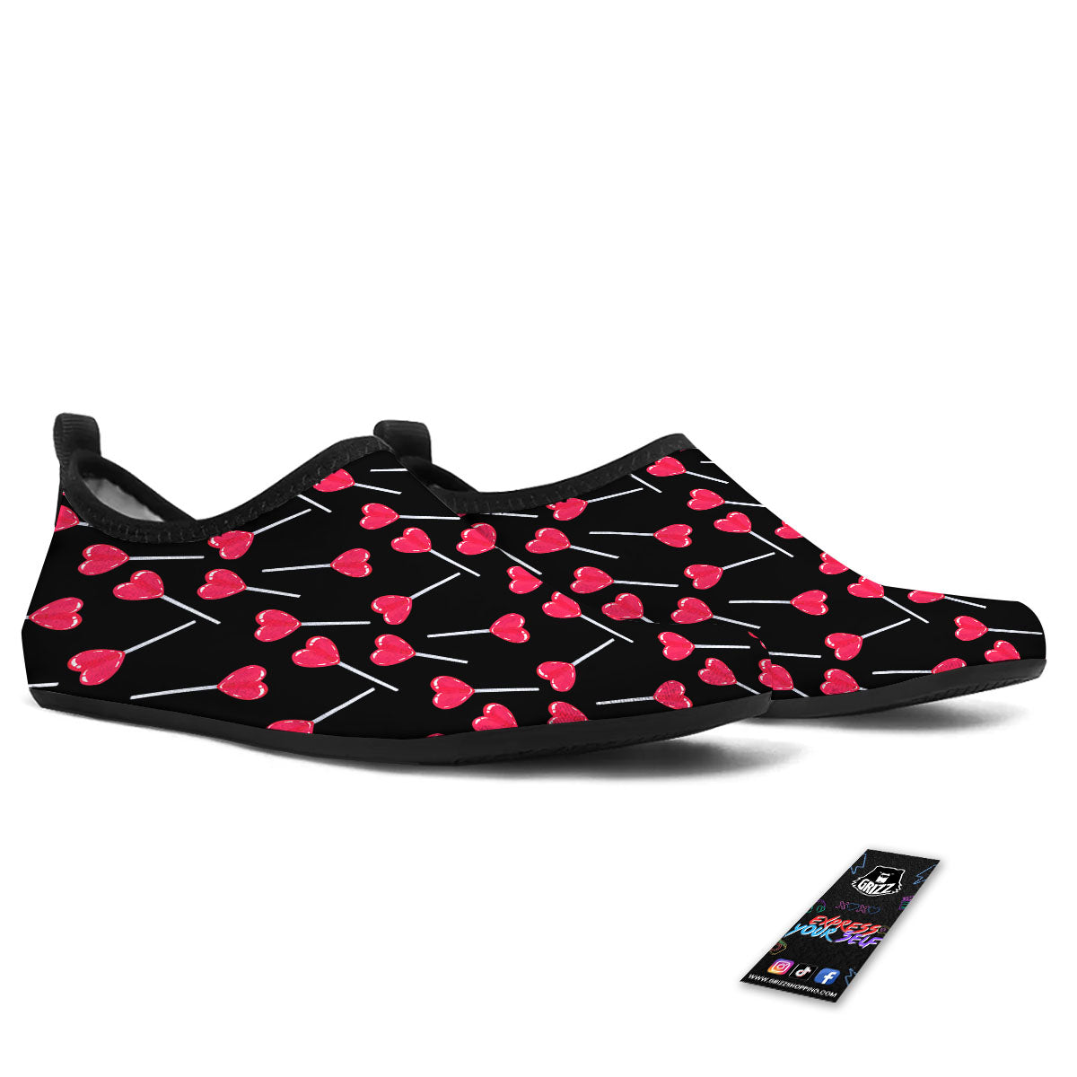 Lollipop Red Heart Print Pattern Water Shoes-grizzshop