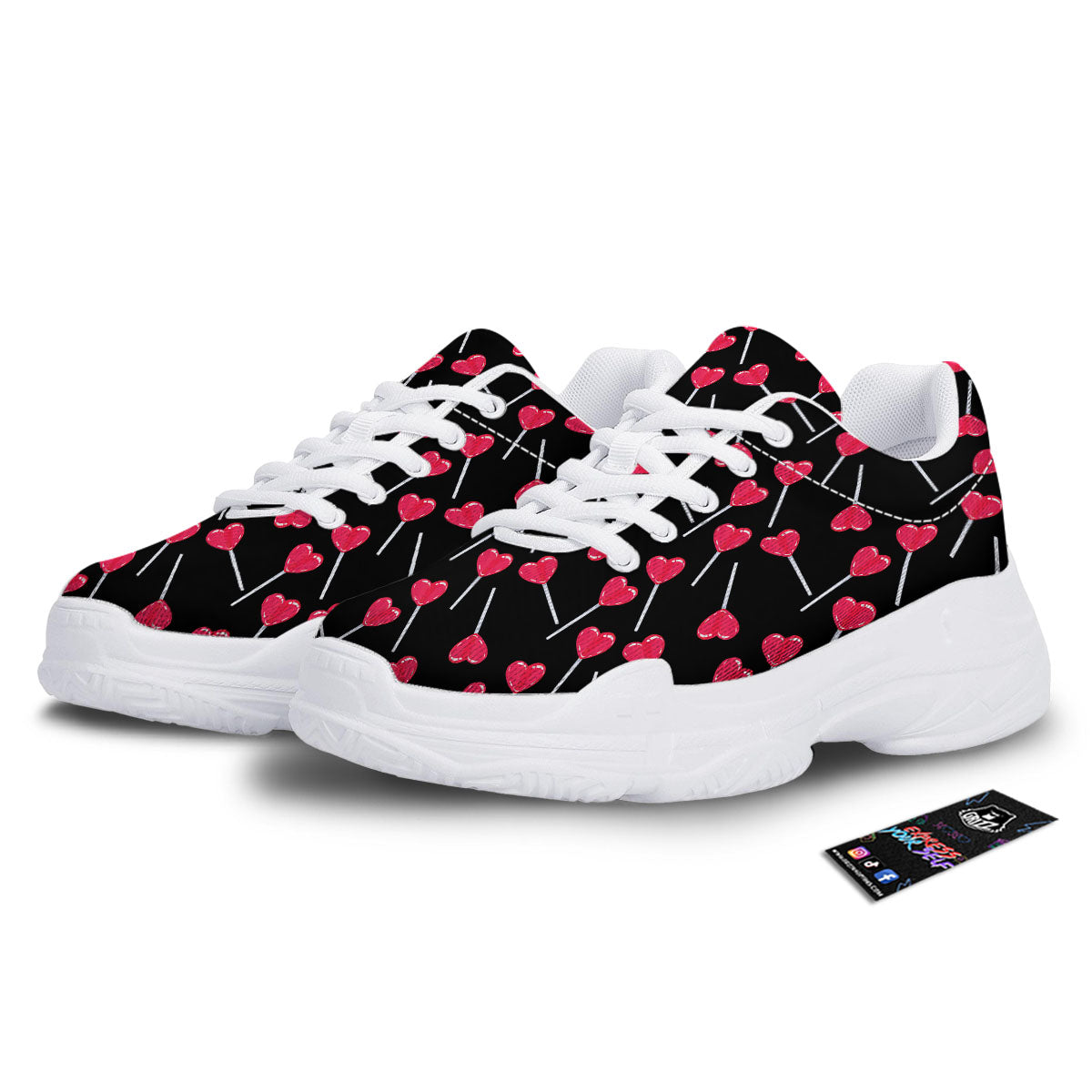 Lollipop Red Heart Print Pattern White Chunky Shoes-grizzshop