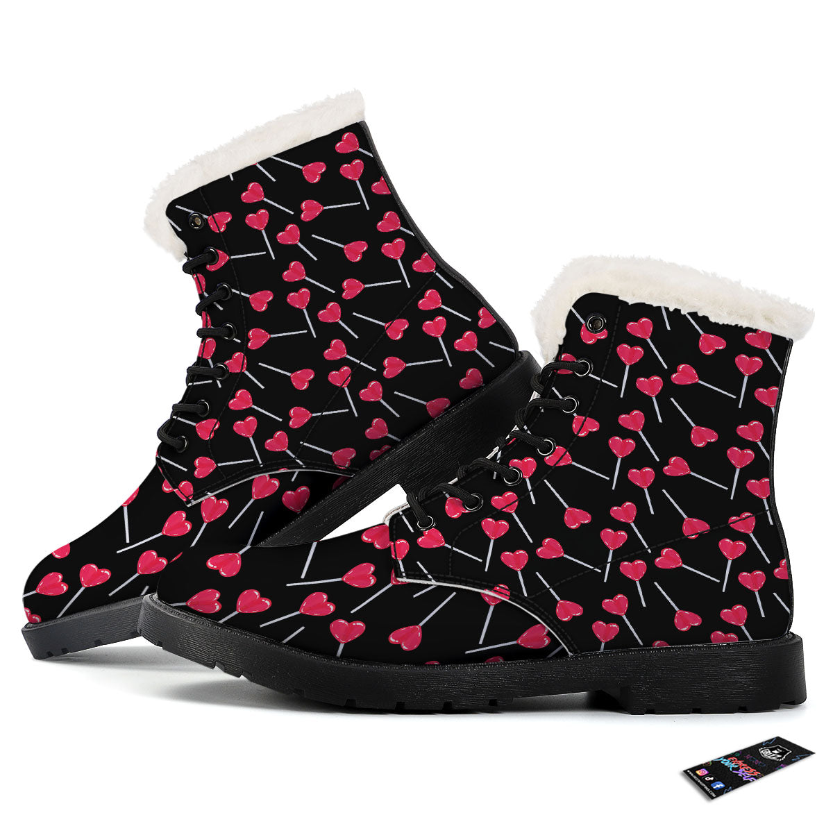 Lollipop Red Heart Print Pattern Winter Boots-grizzshop