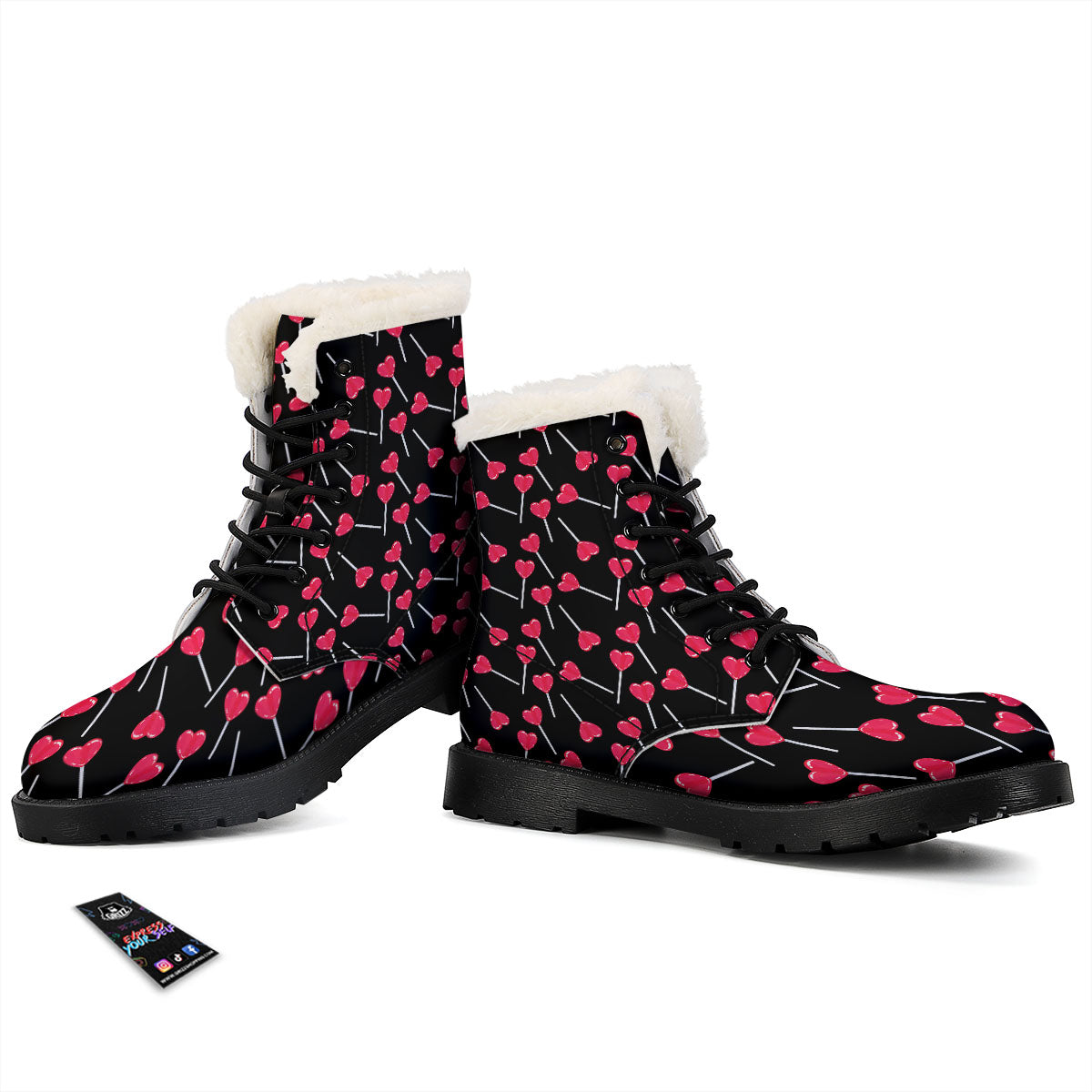 Lollipop Red Heart Print Pattern Winter Boots-grizzshop