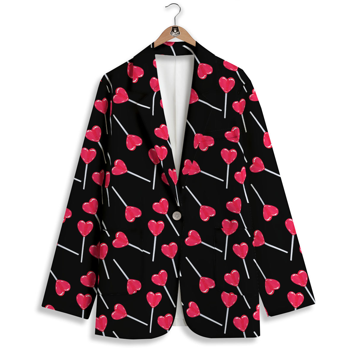 Lollipop Red Heart Print Pattern Women's Blazer-grizzshop