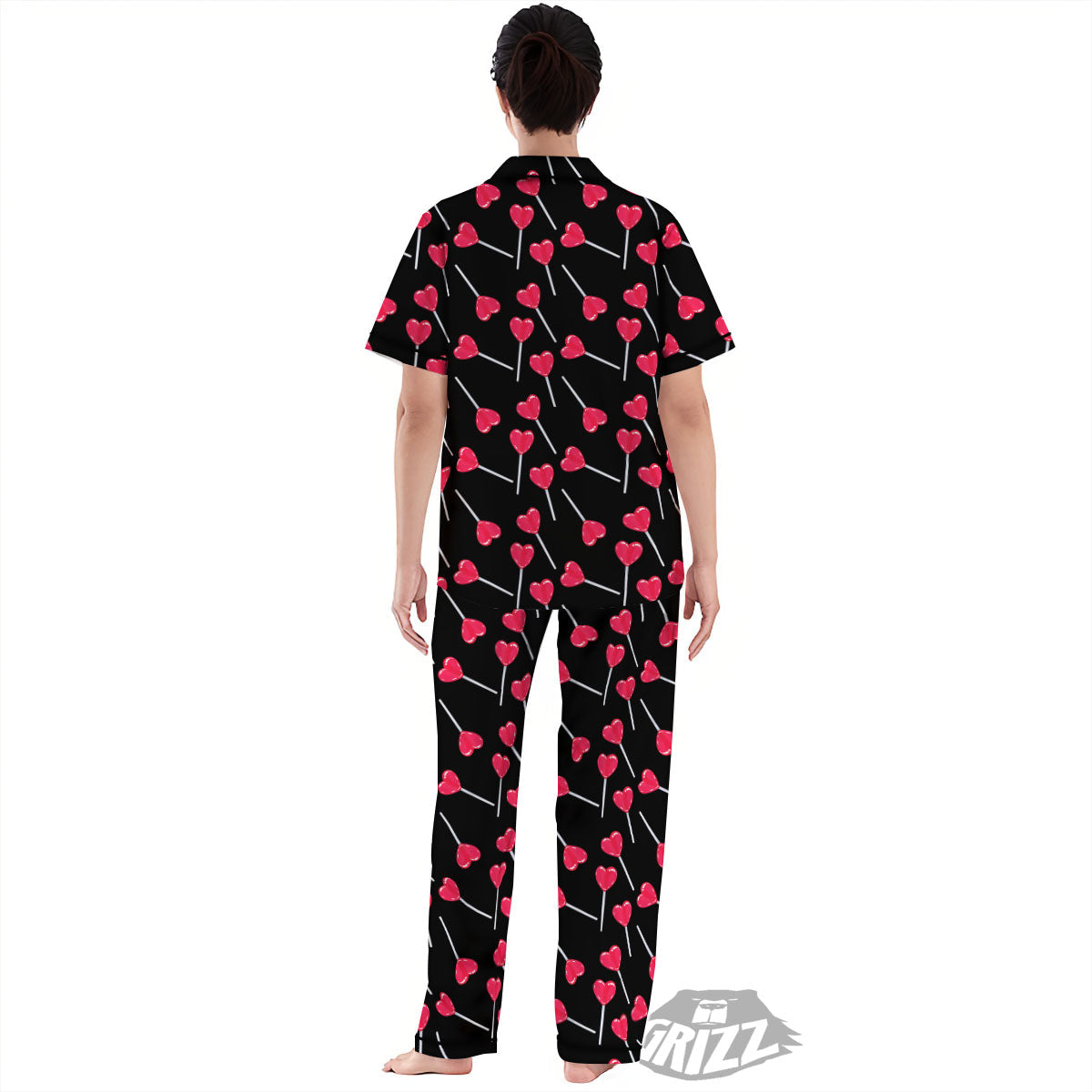 Lollipop Red Heart Print Pattern Women's Pajamas Set-grizzshop