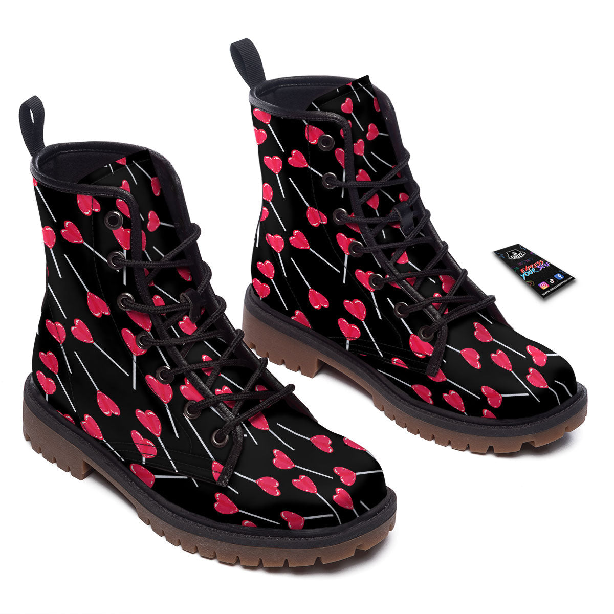 Lollipop Red Heart Print Pattern Work Boots-grizzshop