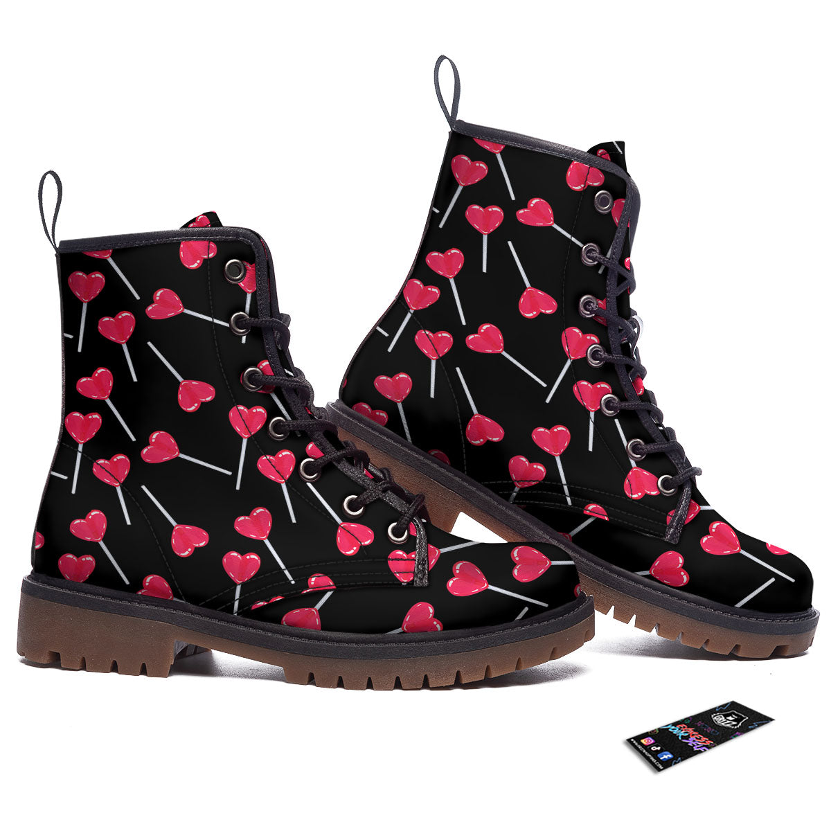 Lollipop Red Heart Print Pattern Work Boots-grizzshop