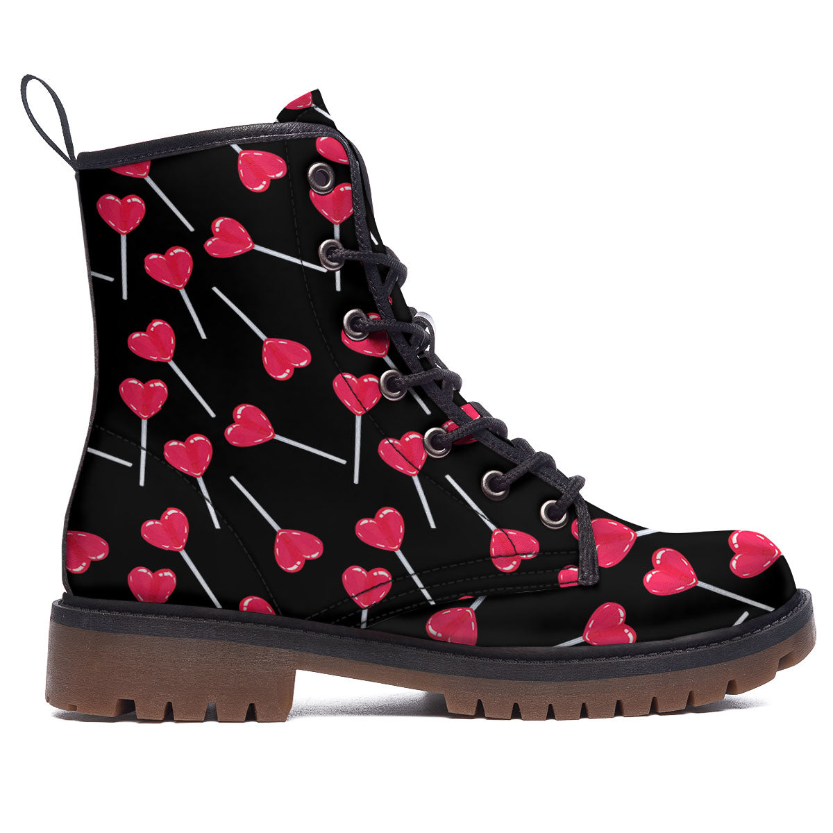 Lollipop Red Heart Print Pattern Work Boots-grizzshop