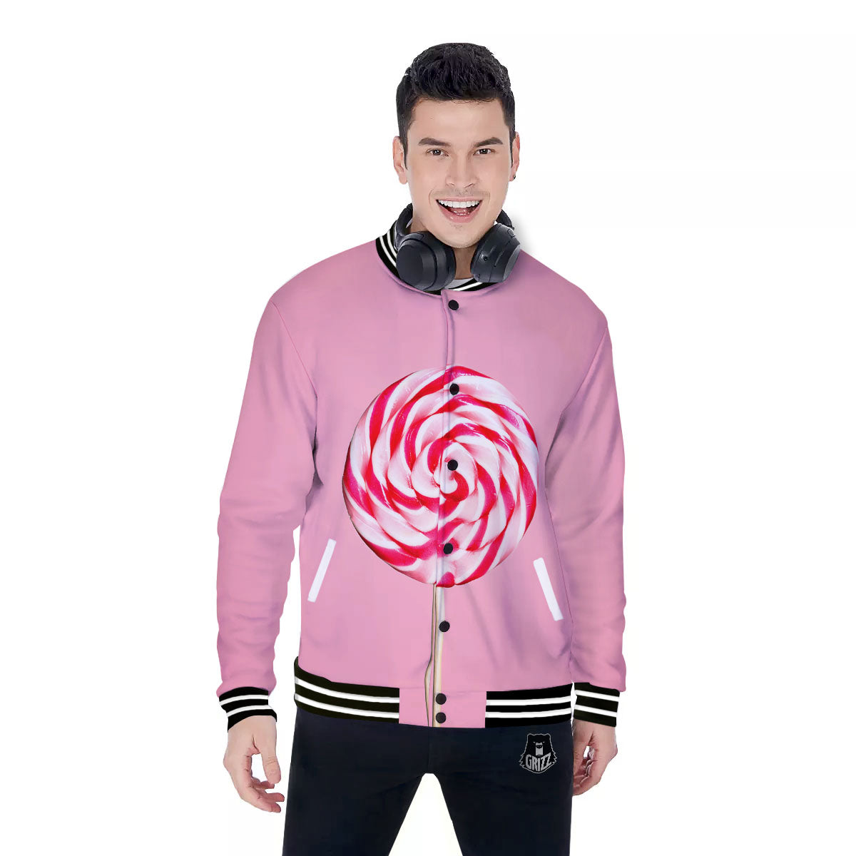 Lollipop Retro Print Baseball Jacket-grizzshop
