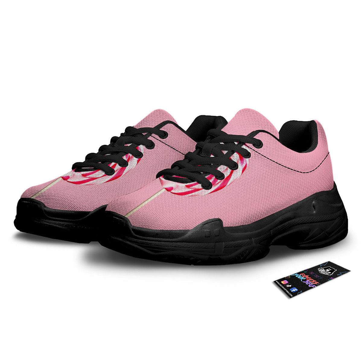Lollipop Retro Print Black Chunky Shoes-grizzshop