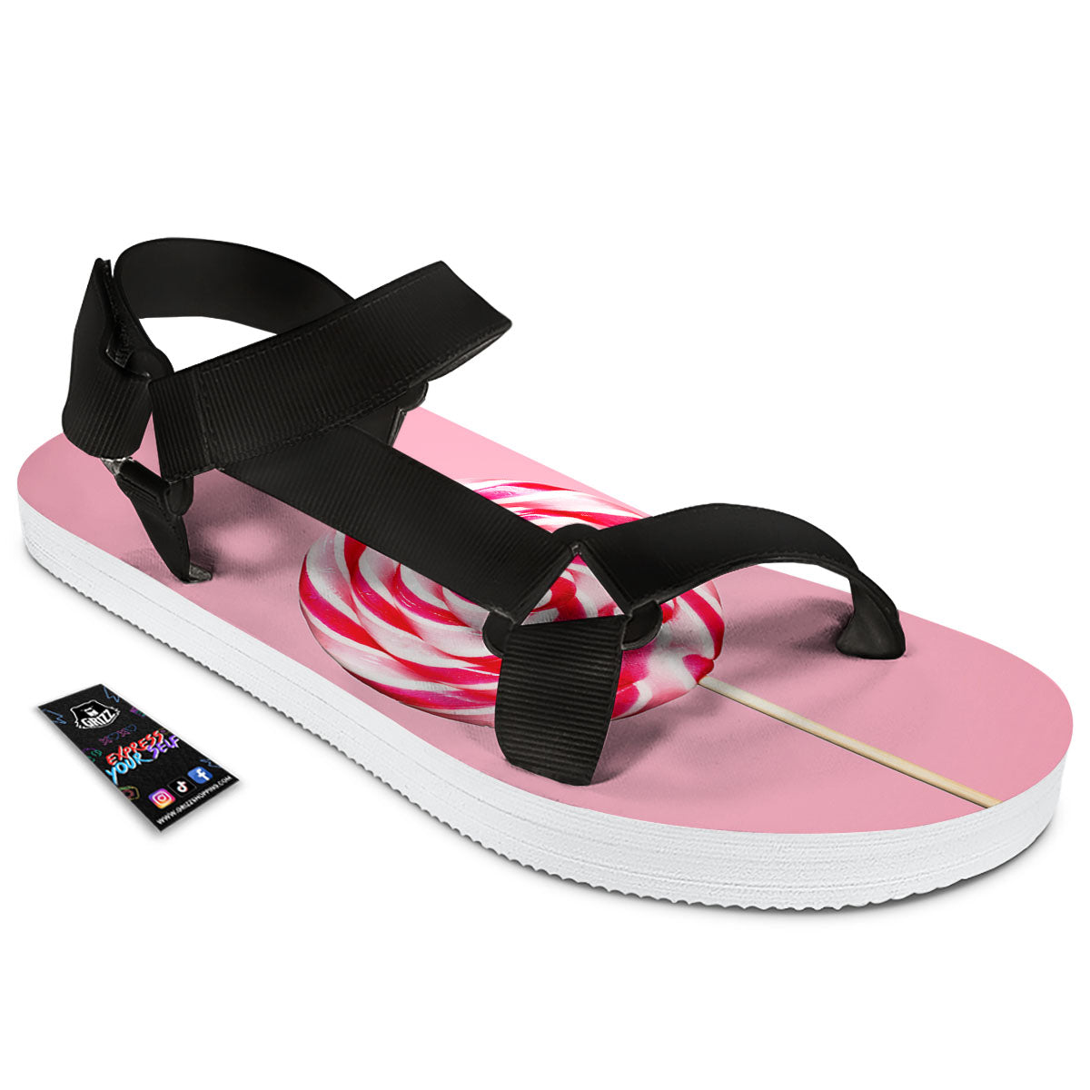 Lollipop Retro Print Black Open Toe Sandals-grizzshop