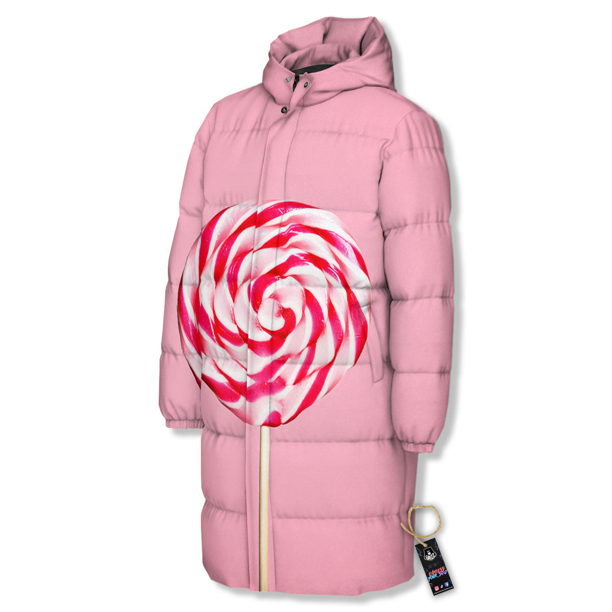 Lollipop Retro Print Long Down Jacket-grizzshop