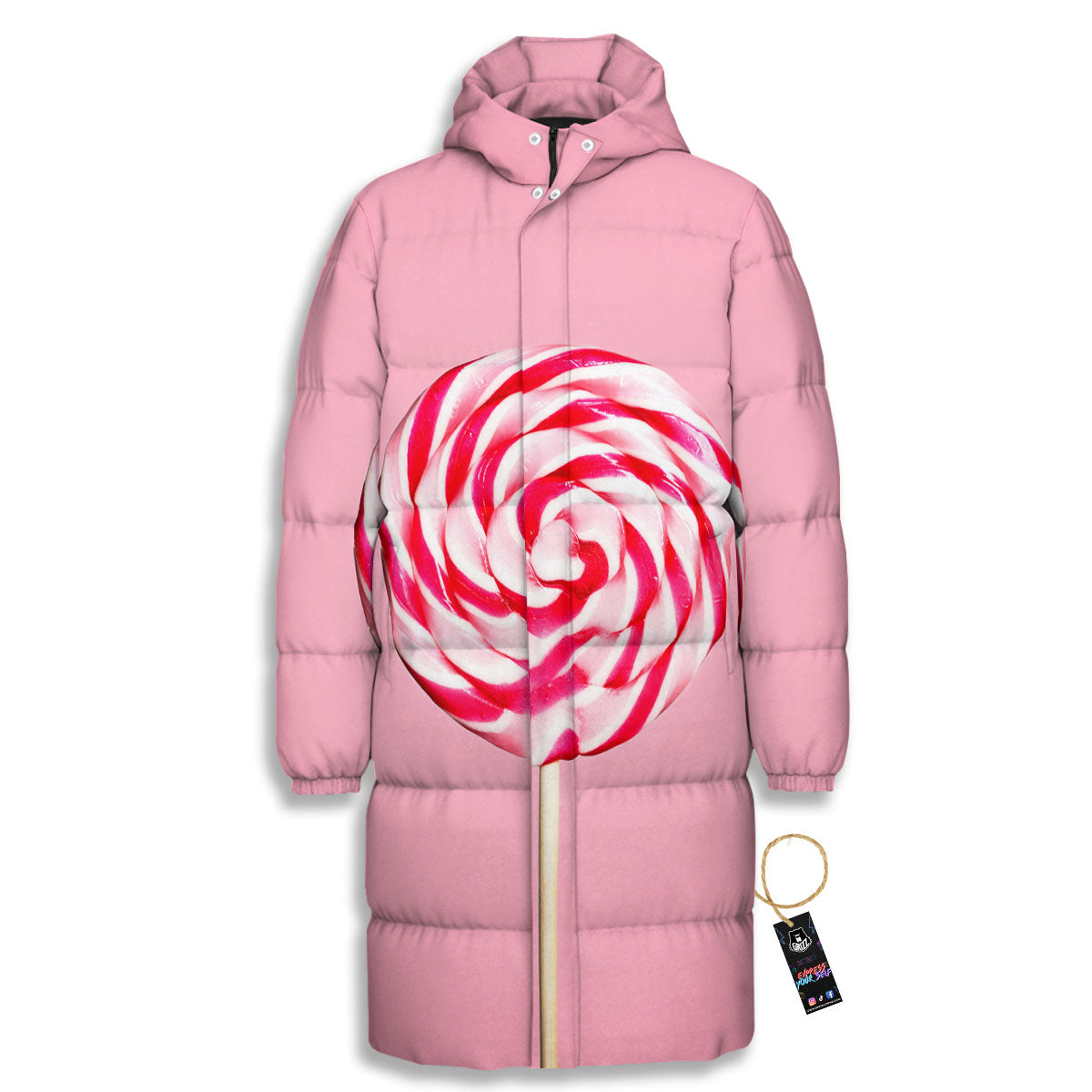 Lollipop Retro Print Long Down Jacket-grizzshop