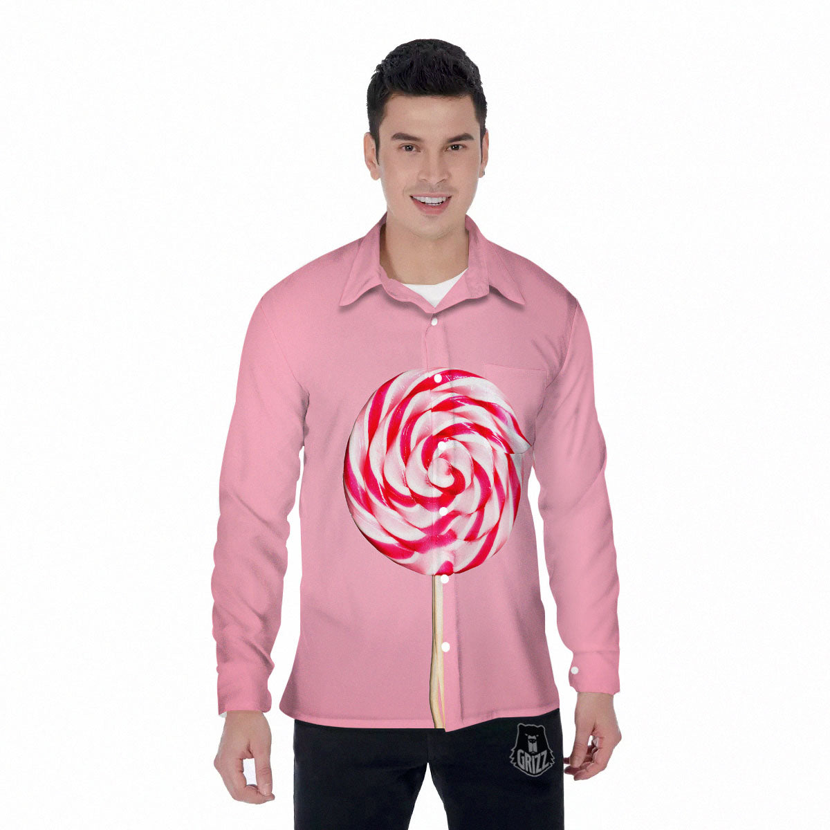 Lollipop Retro Print Men's Long Sleeve Shirts-grizzshop