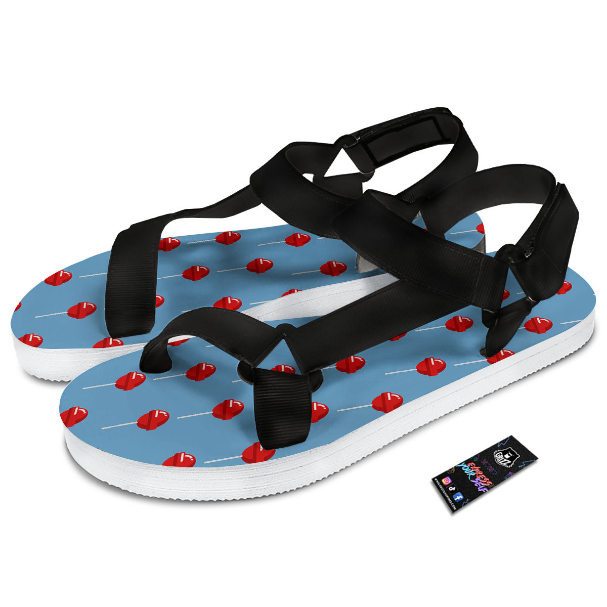 Lollipop Retro Print Pattern Black Open Toe Sandals-grizzshop