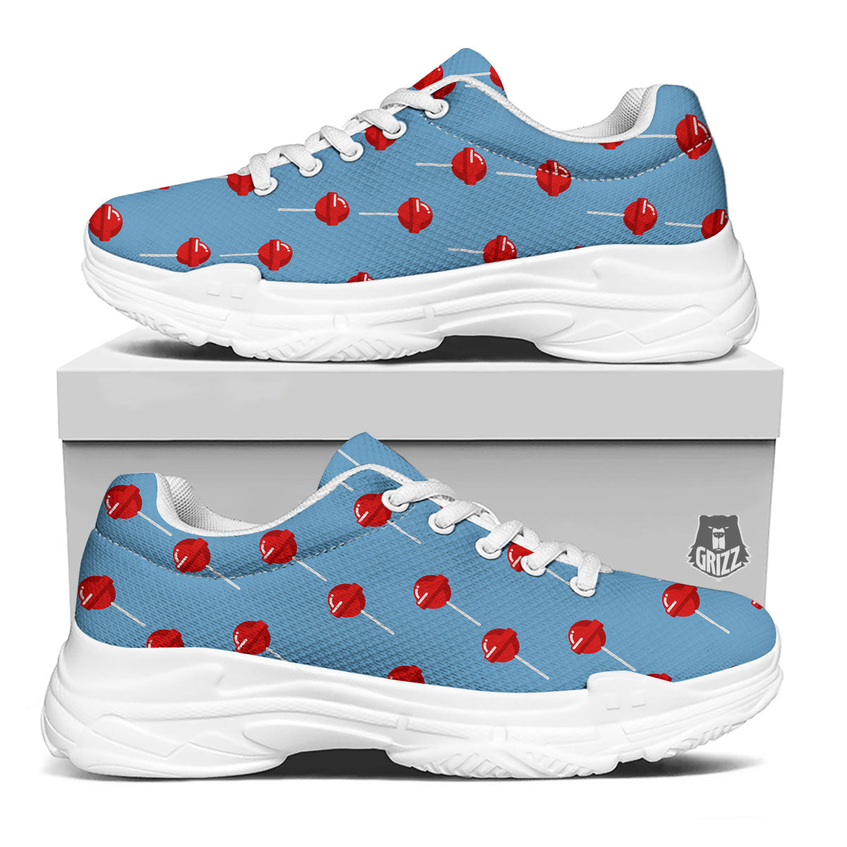 Lollipop Retro Print Pattern White Chunky Shoes-grizzshop