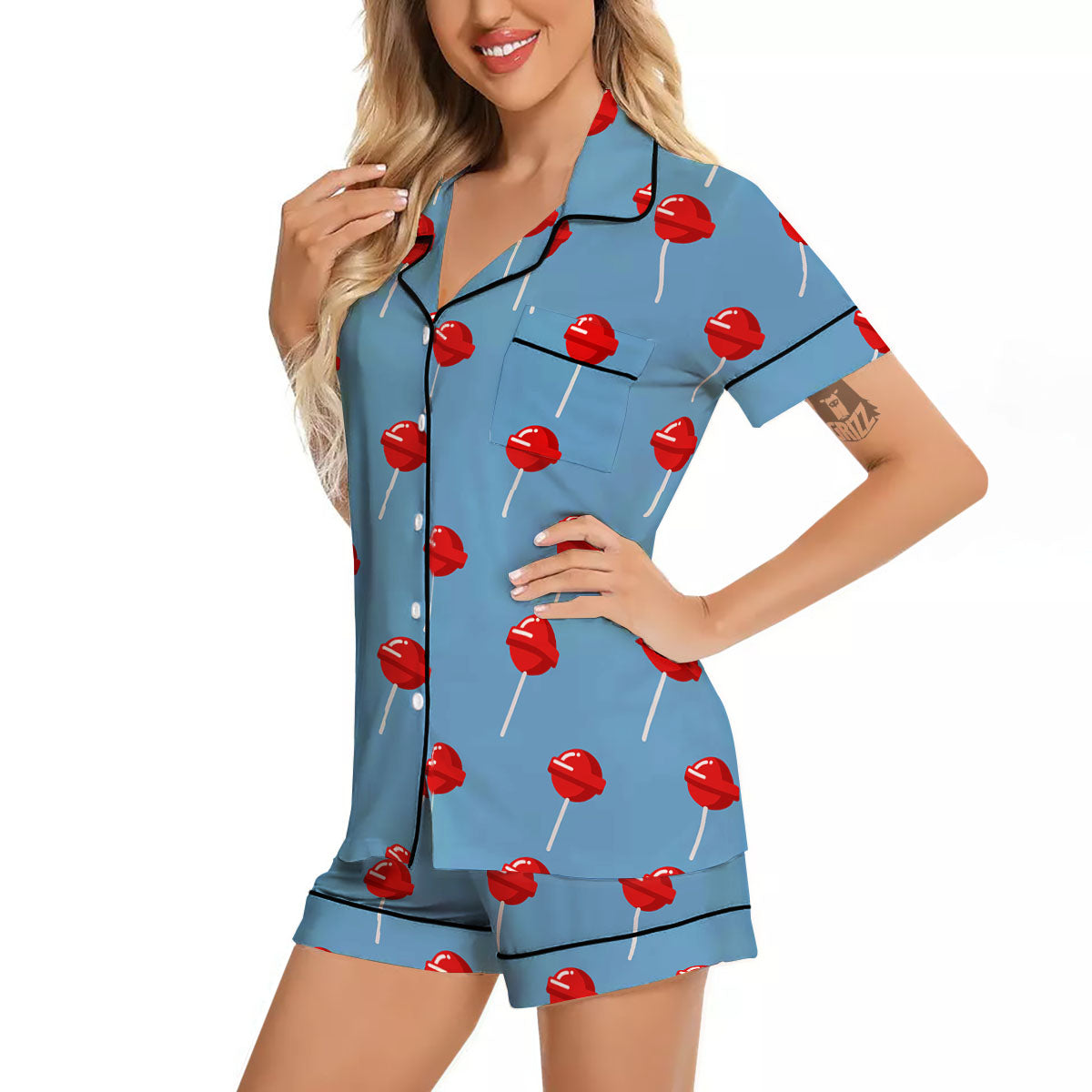 Lollipop Retro Print Pattern Women Silk Pajamas-grizzshop