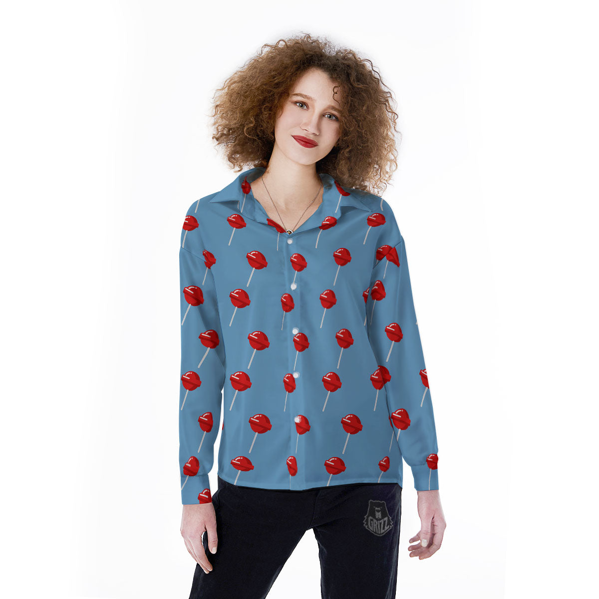 Lollipop Retro Print Pattern Women's Long Sleeve Shirts-grizzshop