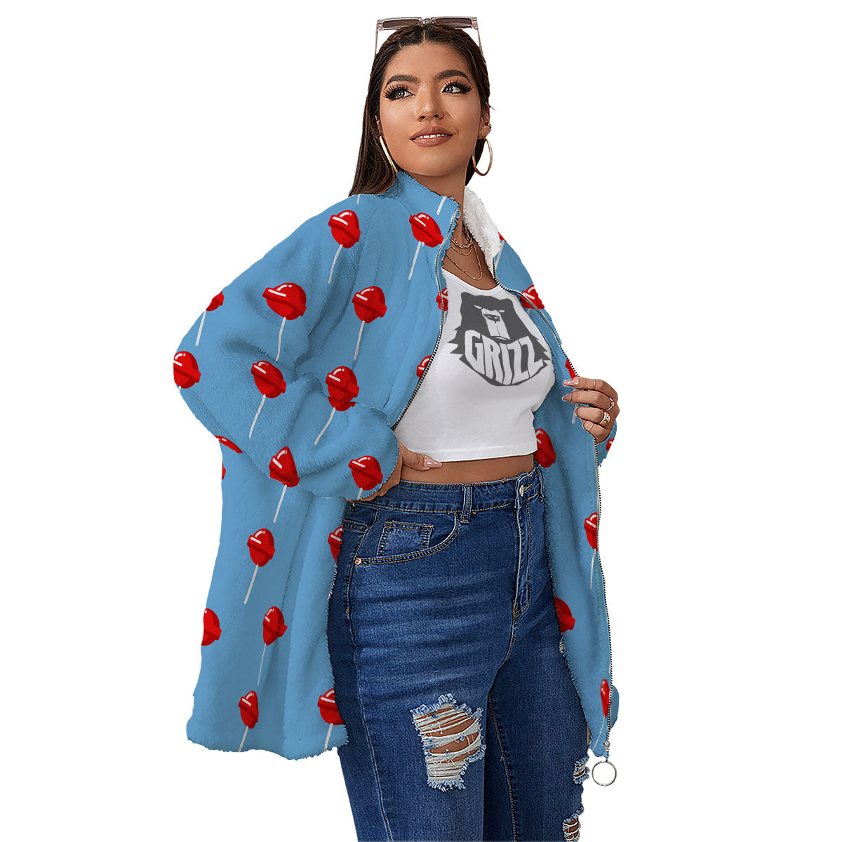 Lollipop Retro Print Pattern Women's Sherpa Jacket-grizzshop