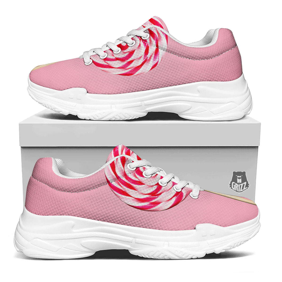 Lollipop Retro Print White Chunky Shoes-grizzshop