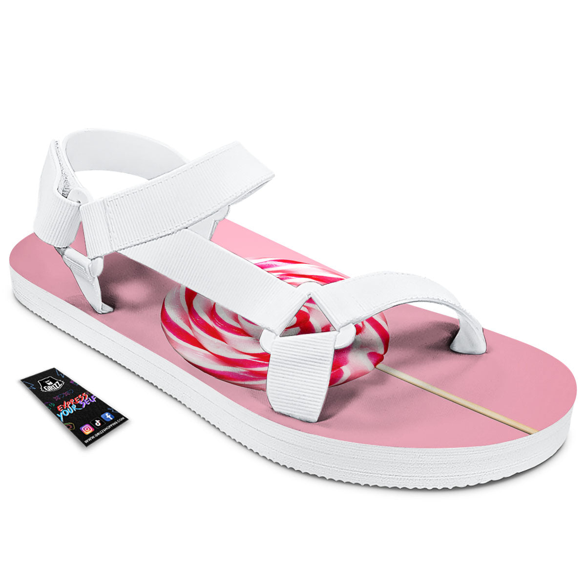Lollipop Retro Print White Open Toe Sandals-grizzshop