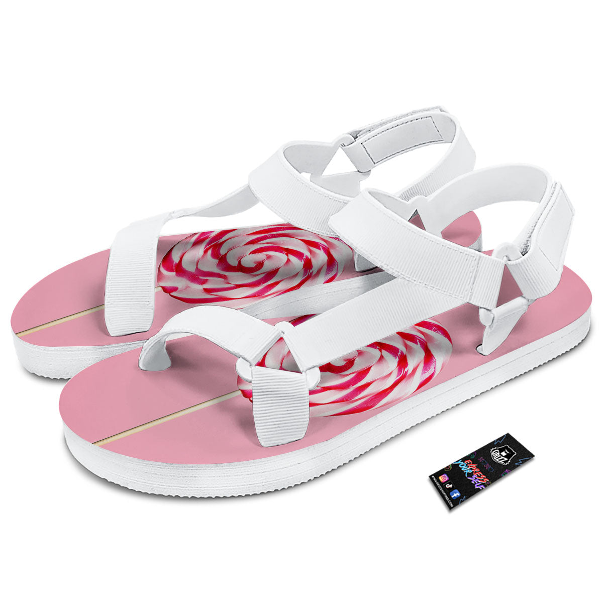 Lollipop Retro Print White Open Toe Sandals-grizzshop