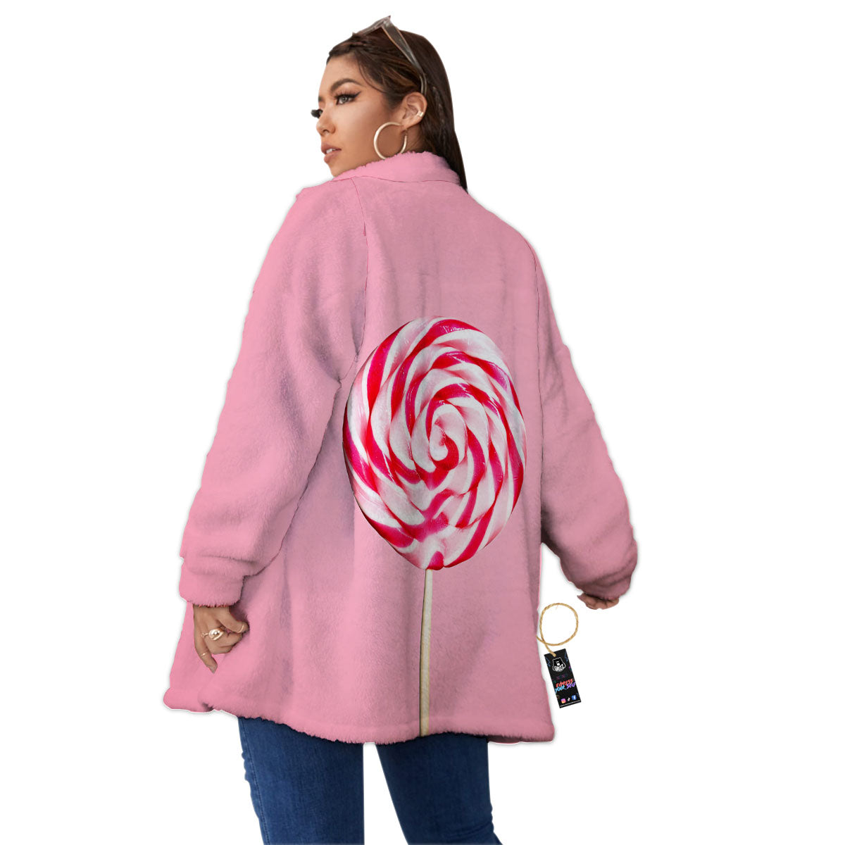 Lollipop Retro Print Women's Sherpa Jacket-grizzshop