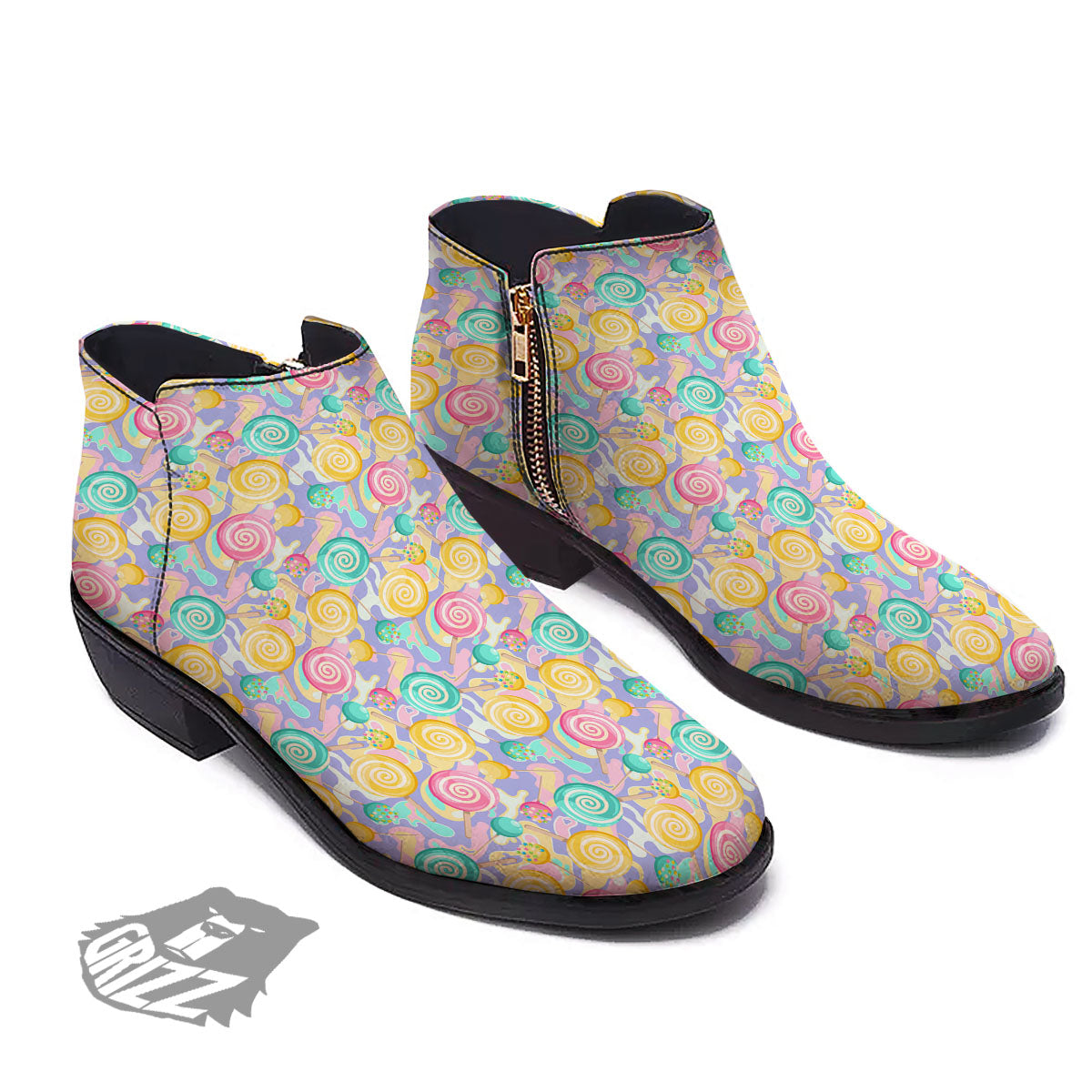 Lollipop Swirl Colorful Print Pattern Ankle Boots-grizzshop