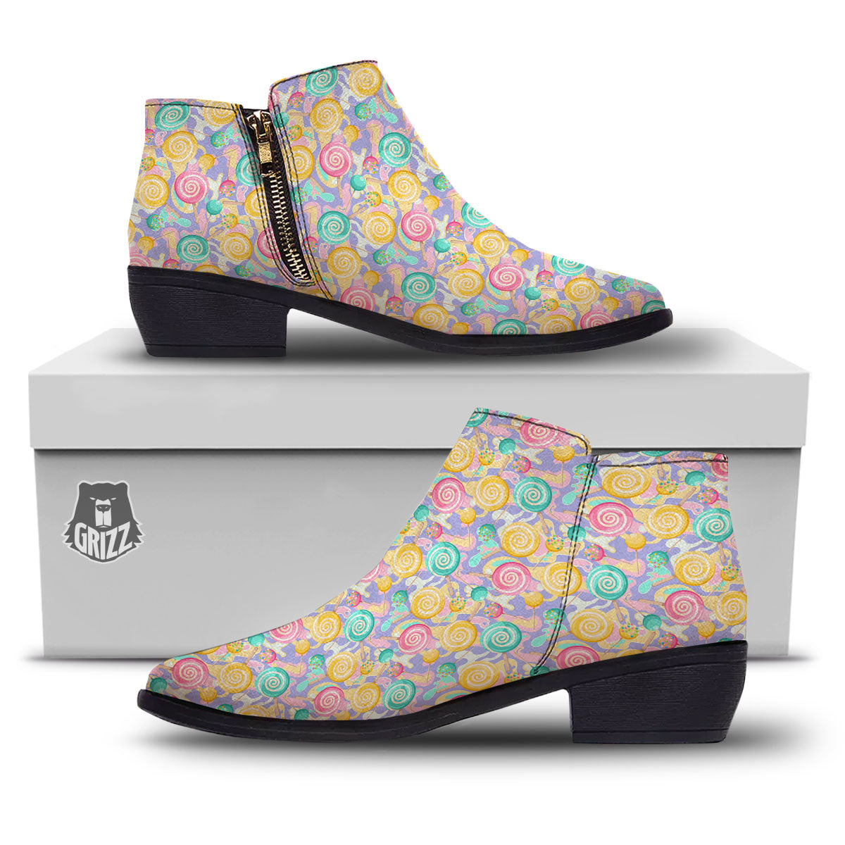 Lollipop Swirl Colorful Print Pattern Ankle Boots-grizzshop