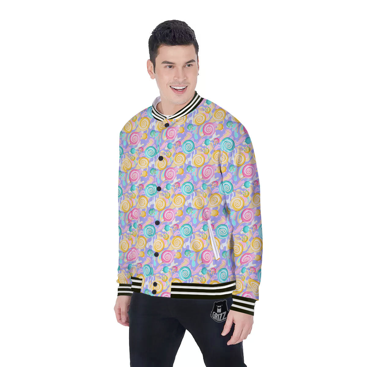 Lollipop Swirl Colorful Print Pattern Baseball Jacket-grizzshop