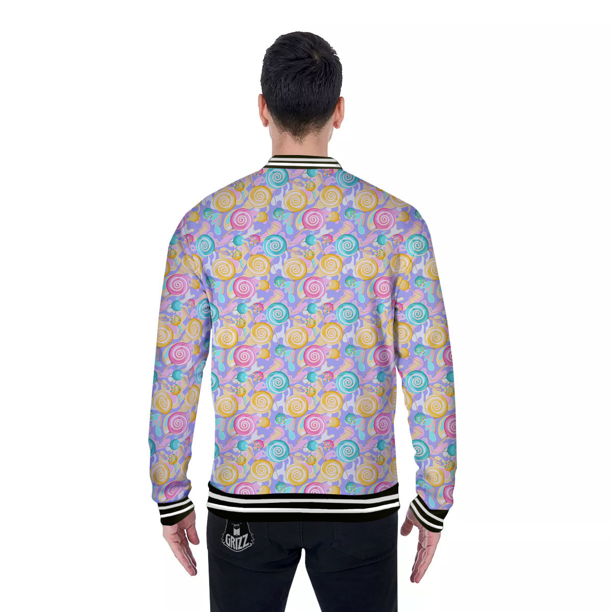 Lollipop Swirl Colorful Print Pattern Baseball Jacket-grizzshop