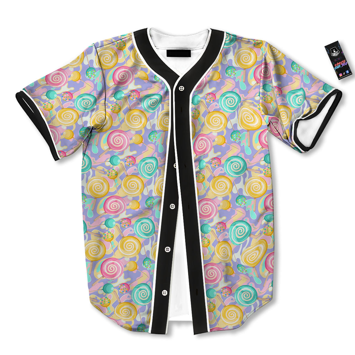 Lollipop Swirl Colorful Print Pattern Baseball Jersey-grizzshop