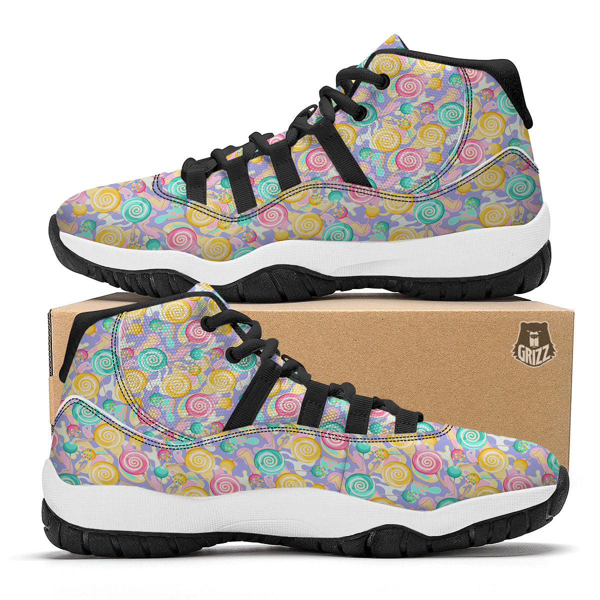 Lollipop Swirl Colorful Print Pattern Black Bball Shoes-grizzshop