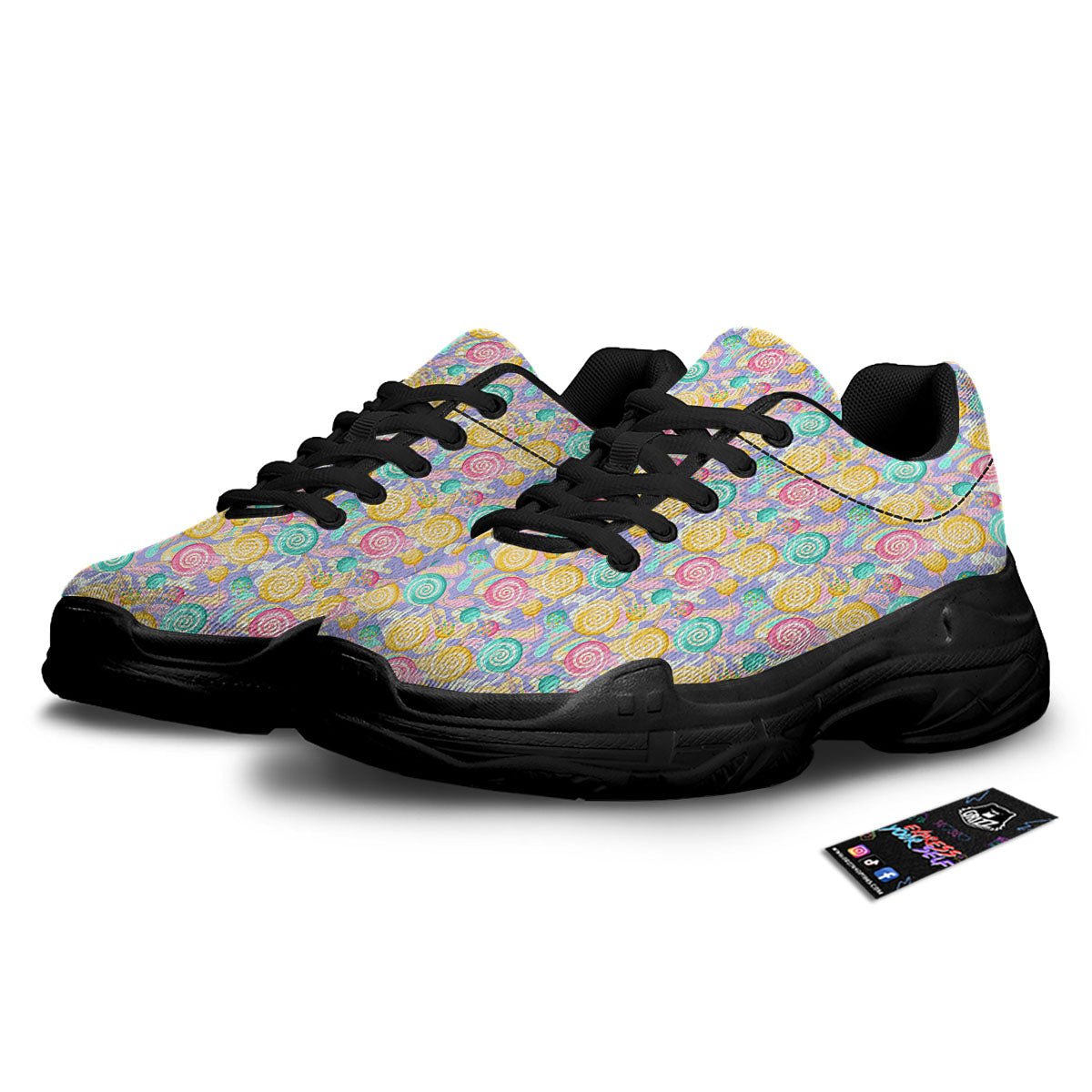 Lollipop Swirl Colorful Print Pattern Black Chunky Shoes-grizzshop