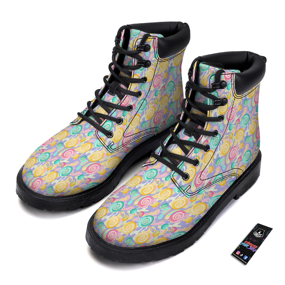 Lollipop Swirl Colorful Print Pattern Boots-grizzshop