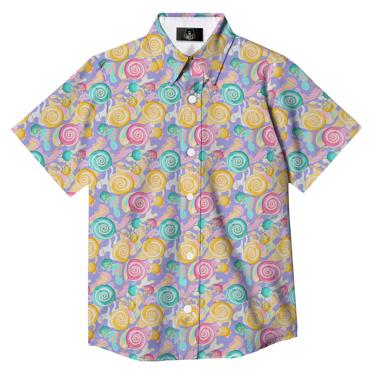 Lollipop Swirl Colorful Print Pattern Button Up Shirt-grizzshop
