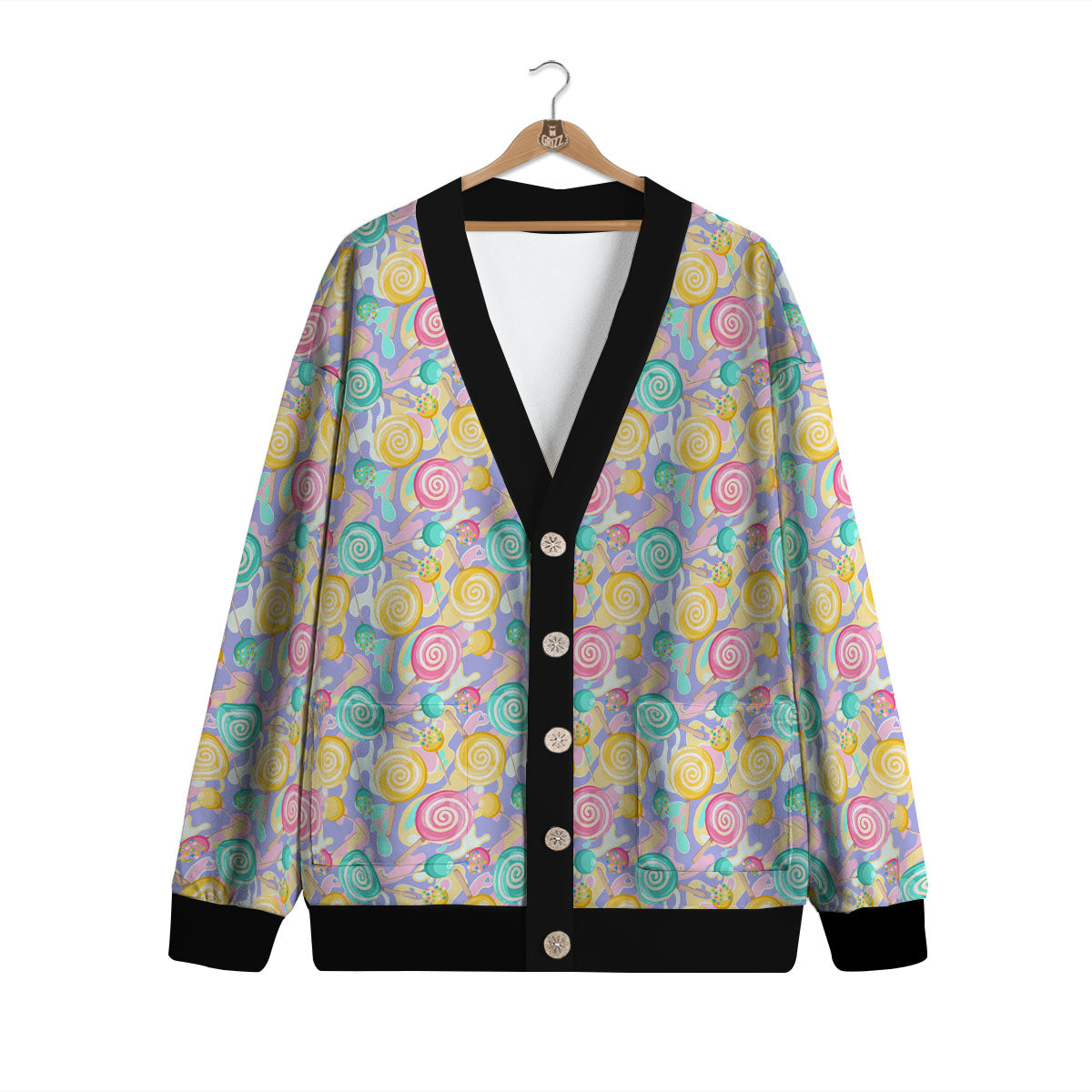 Lollipop Swirl Colorful Print Pattern Cardigan-grizzshop